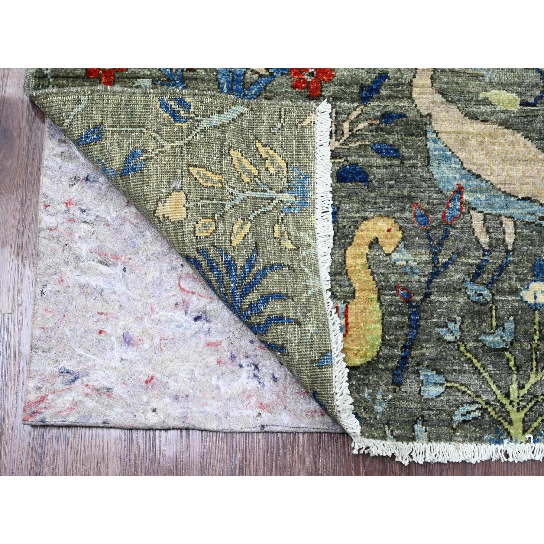 5'x6'9" Nevada Gray, Afghan Peshawar with Birds of Paradise Design, Natural Dyes, Hand Knotted, Soft Wool, Oriental Rug Sh89790