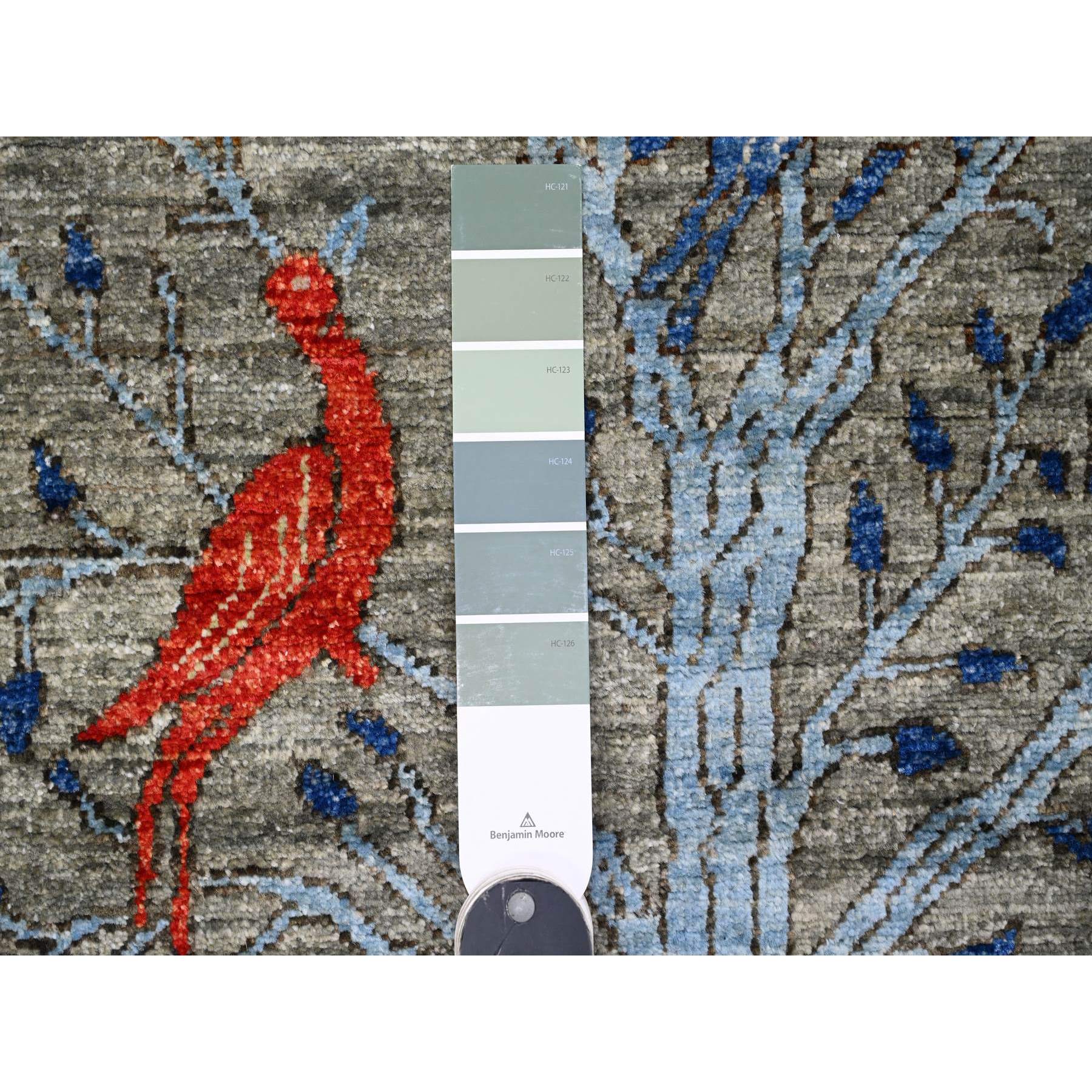 5'x6'9" Nevada Gray, Afghan Peshawar with Birds of Paradise Design, Natural Dyes, Hand Knotted, Soft Wool, Oriental Rug Sh89790