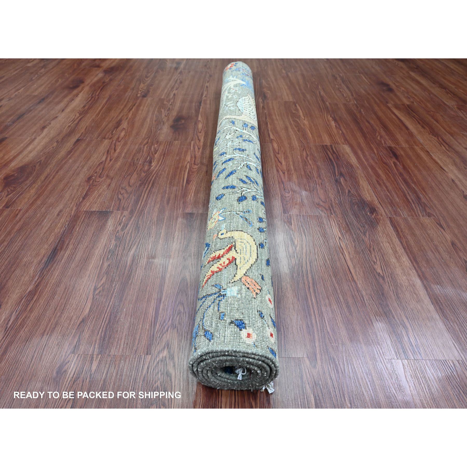 5'x6'9" Nevada Gray, Afghan Peshawar with Birds of Paradise Design, Natural Dyes, Hand Knotted, Soft Wool, Oriental Rug Sh89790