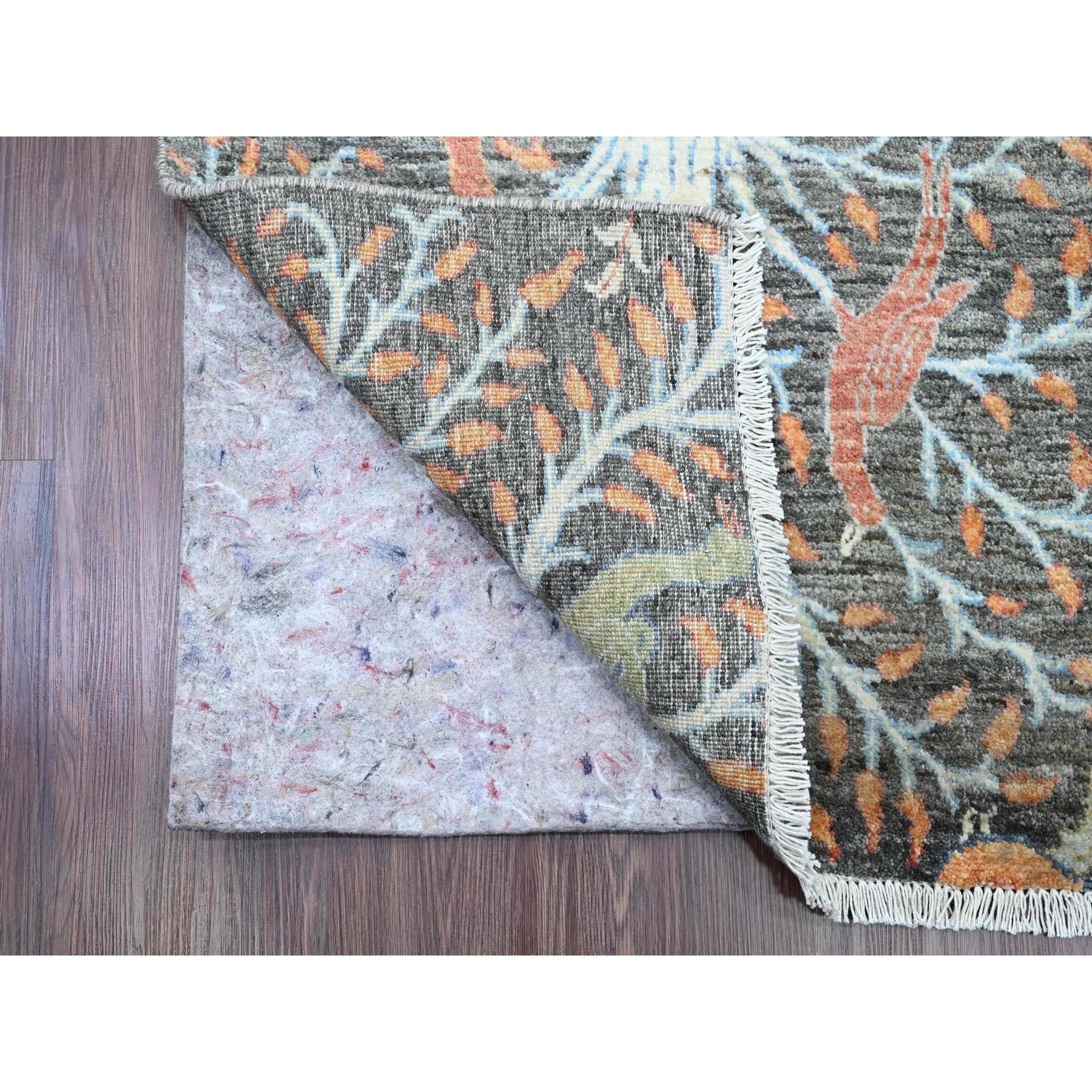 2'6"x23'8" Dim Gray, Hand Knotted, Afghan Peshawar with Birds of Paradise Design, Natural Dyes, Soft Wool, XL Runner, Oriental Rug Sh89793