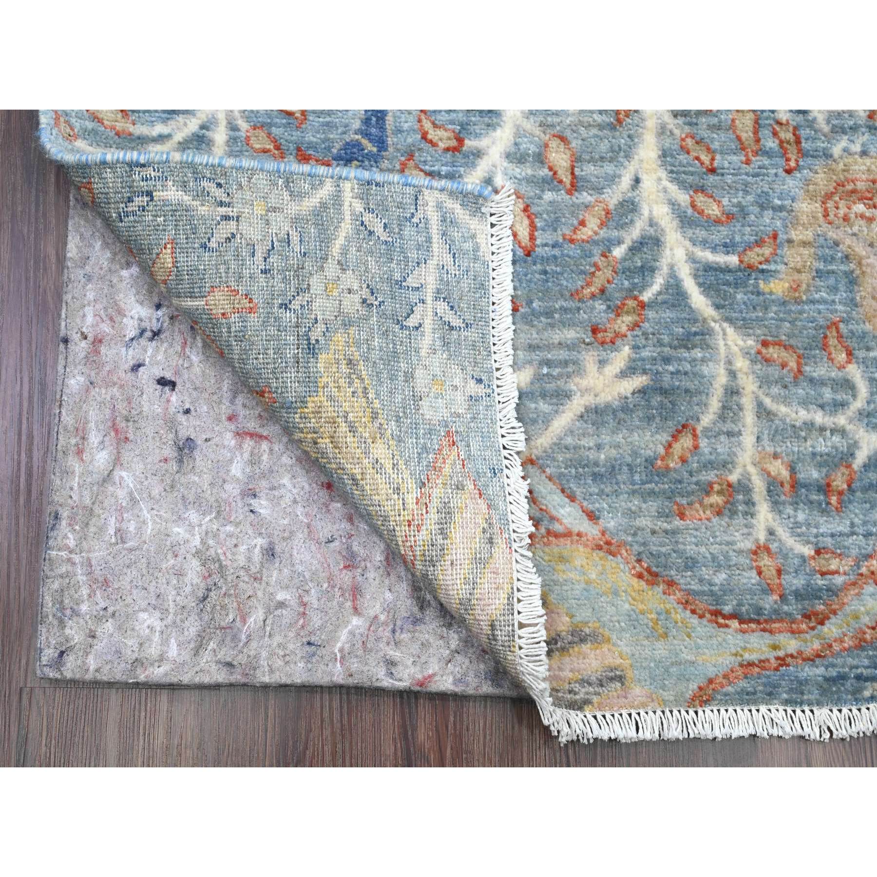 2'7"x25'8" Ruddy Blue, Hand Knotted, Afghan Peshawar with Birds of Paradise Design, Natural Dyes, 100% Soft Wool, XL Runner, Oriental Rug Sh89794