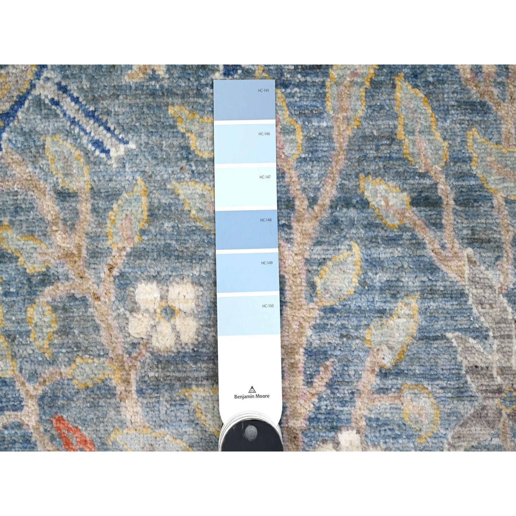 2'7"x25'8" Ruddy Blue, Hand Knotted, Afghan Peshawar with Birds of Paradise Design, Natural Dyes, 100% Soft Wool, XL Runner, Oriental Rug Sh89794