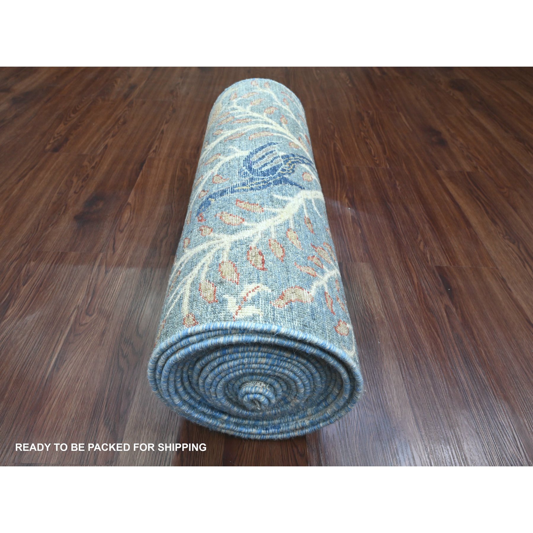 2'7"x25'8" Ruddy Blue, Hand Knotted, Afghan Peshawar with Birds of Paradise Design, Natural Dyes, 100% Soft Wool, XL Runner, Oriental Rug Sh89794