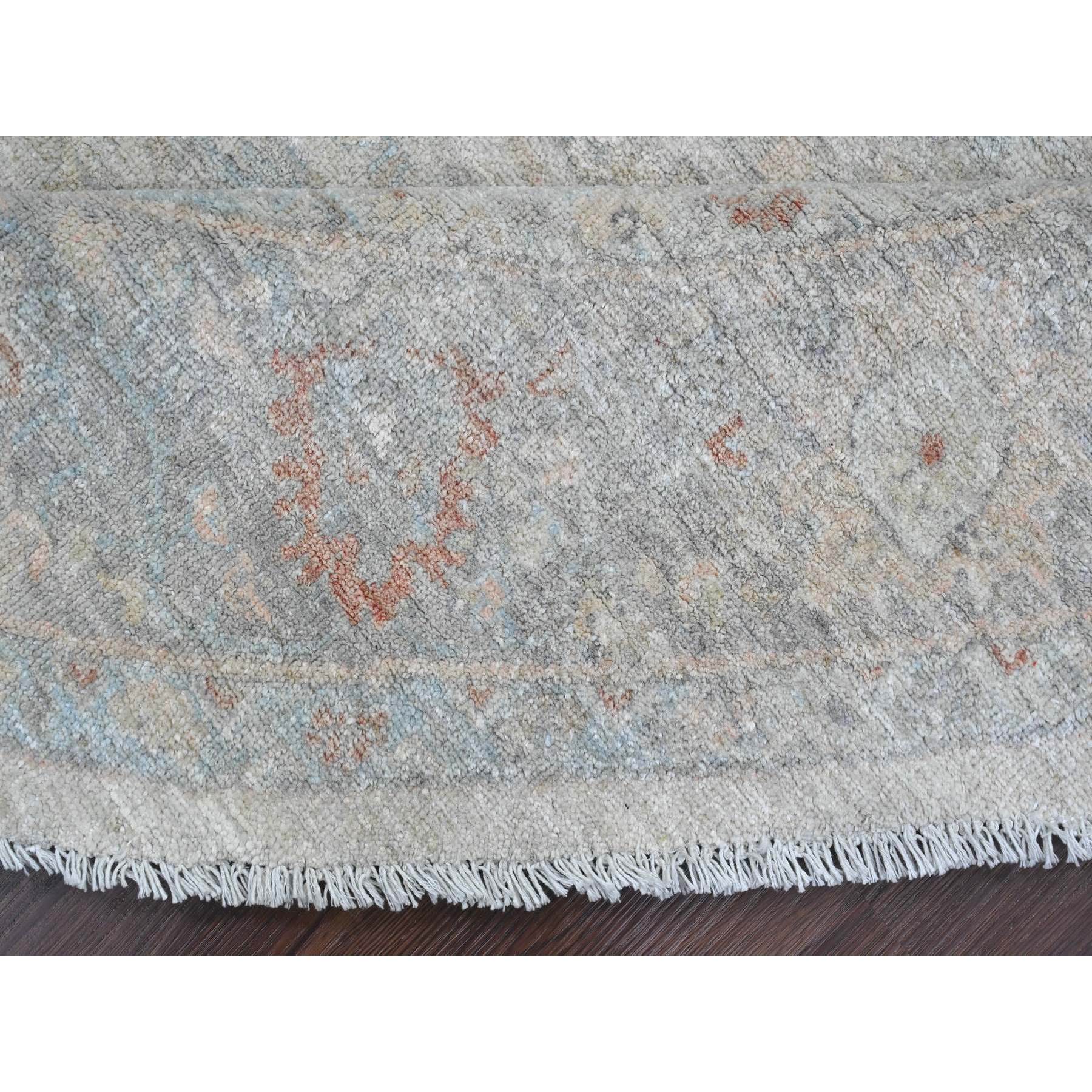 7'9"x7'9" Cascading White, Washed Out Peshawar with Heriz All Over Design, High Mountain Wool, Densely Woven, Hand Knotted, Round, Oriental Rug Sh89796