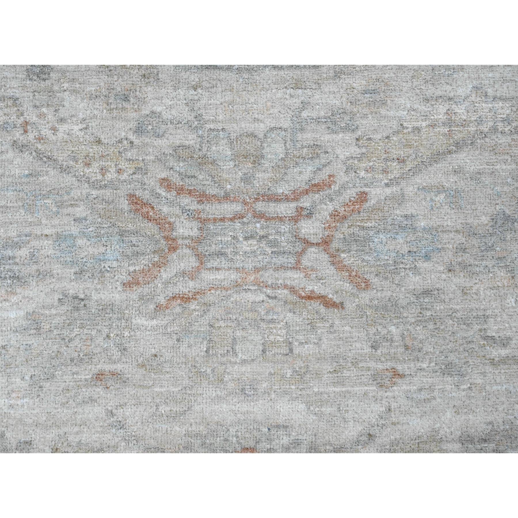 7'9"x7'9" Cascading White, Washed Out Peshawar with Heriz All Over Design, High Mountain Wool, Densely Woven, Hand Knotted, Round, Oriental Rug Sh89796