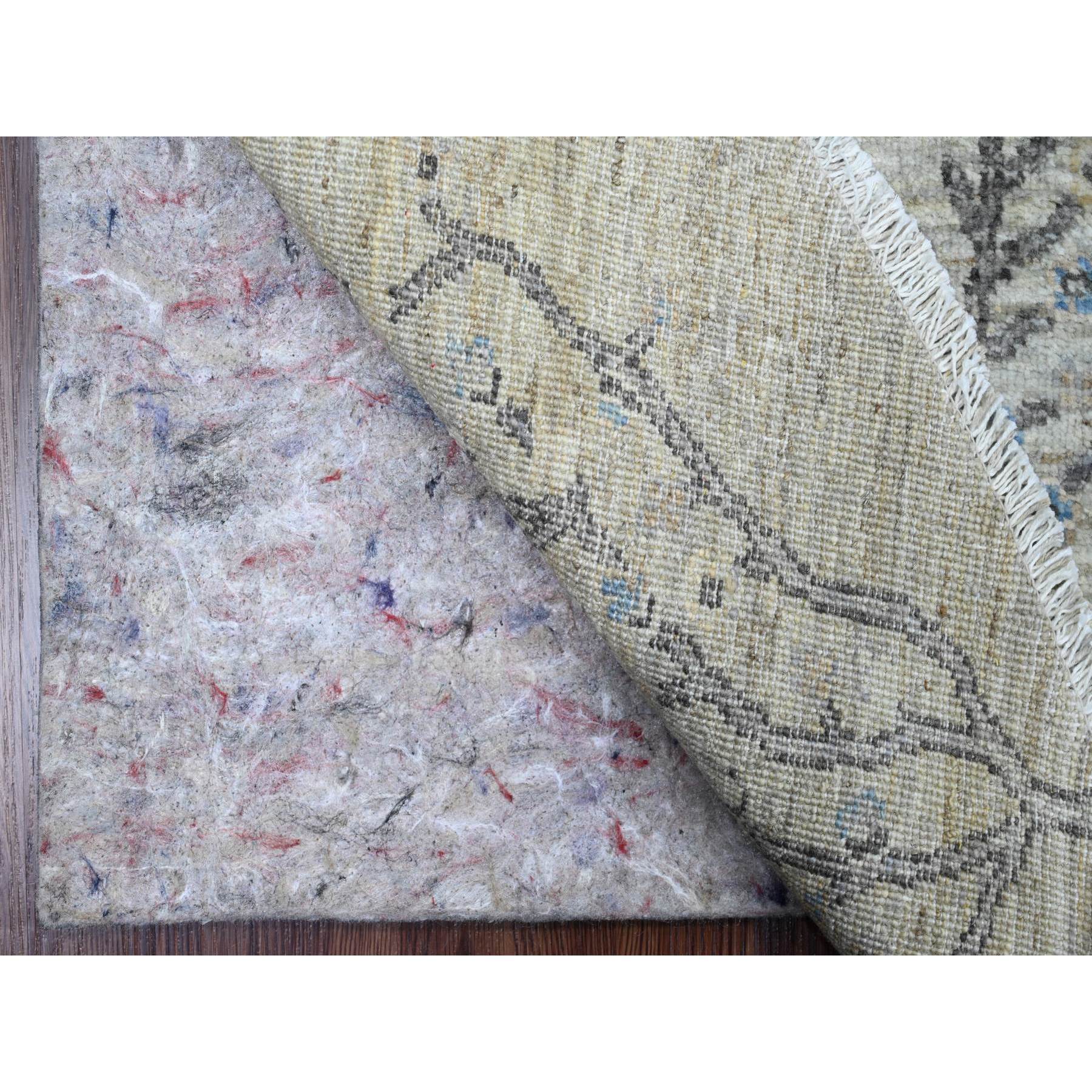 8'x8' Oyster Gray with Soft Colors, Peshawar, Willow and Cypress Tree Design, Hand Knotted, Densely Woven, 100% Wool, Round, Oriental Rug Sh89797