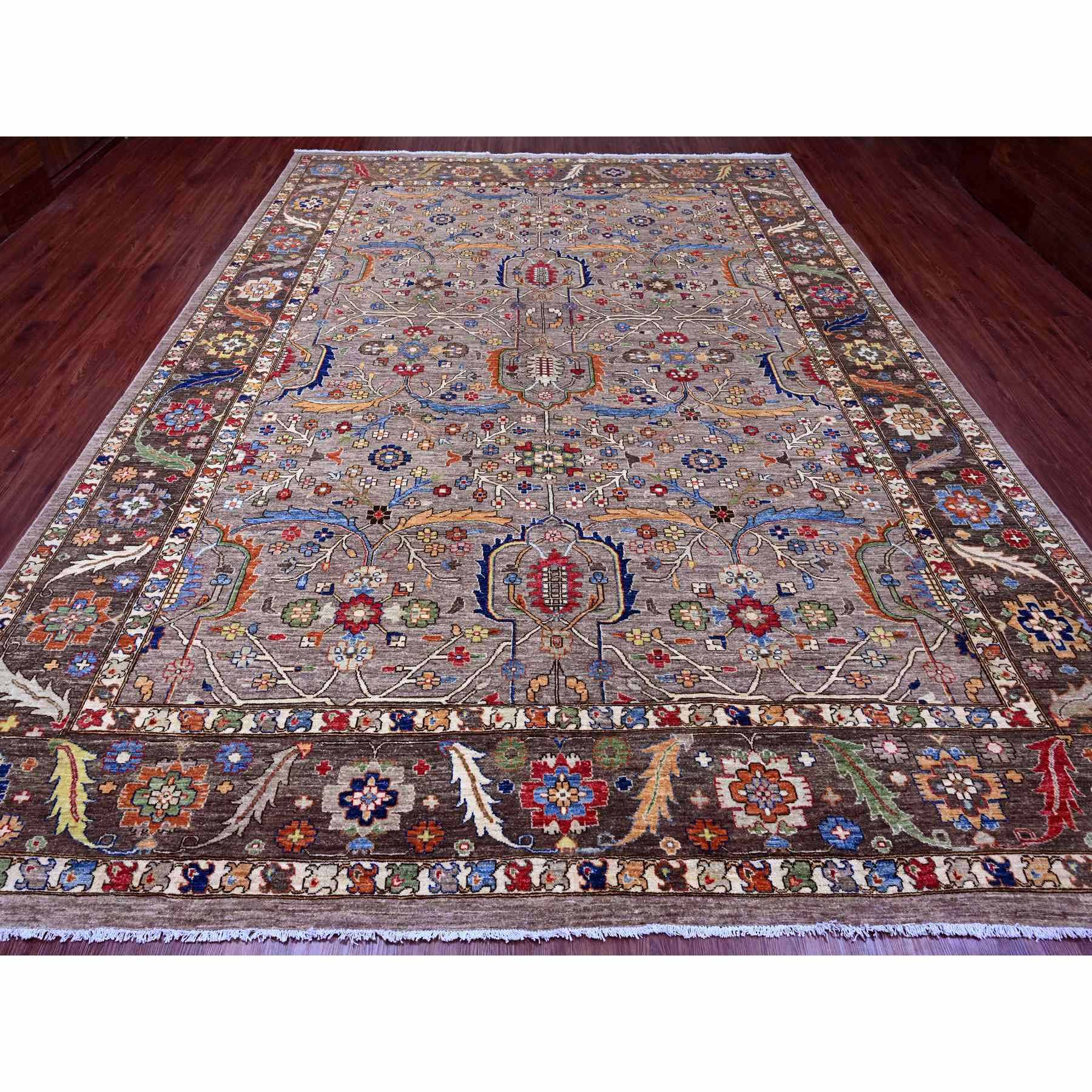 10'x13'4" Stone Gray, Aryana Grade, Peshawar with Heriz All Over Design, Colorful, High Mountain Wool, Densely Woven, Hand Knotted, Vegetable Dyes, Oriental Rug Sh89798