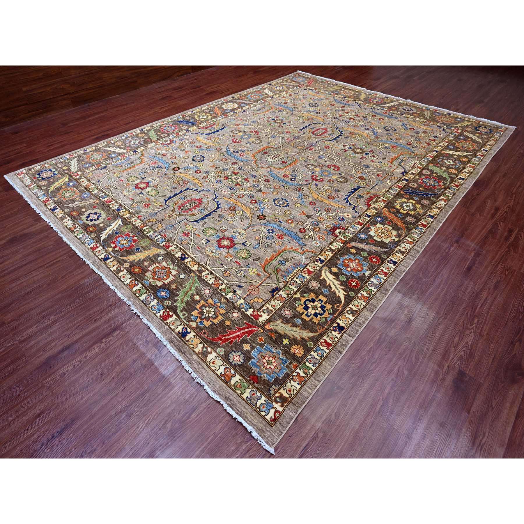 10'x13'4" Stone Gray, Aryana Grade, Peshawar with Heriz All Over Design, Colorful, High Mountain Wool, Densely Woven, Hand Knotted, Vegetable Dyes, Oriental Rug Sh89798