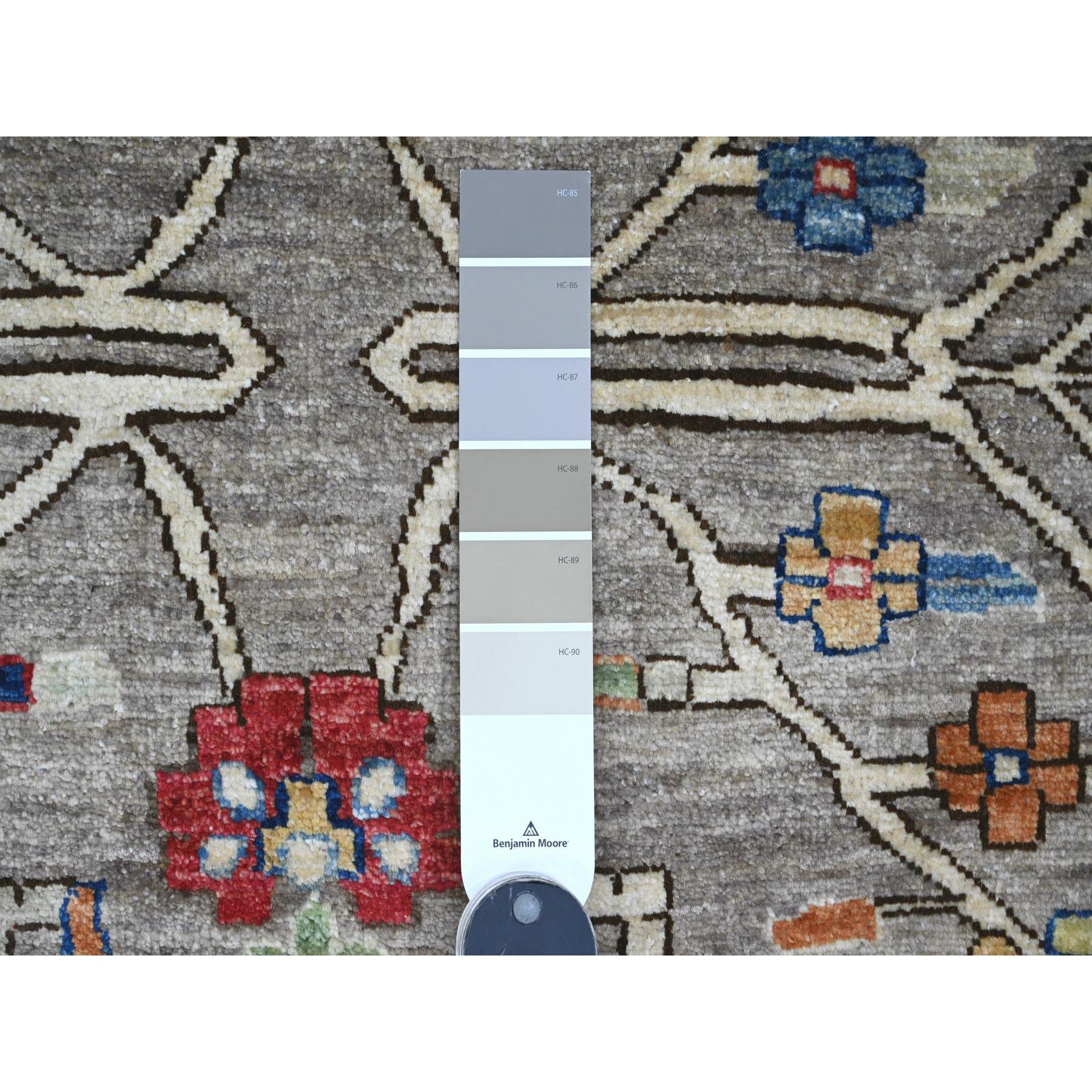 10'x13'4" Stone Gray, Aryana Grade, Peshawar with Heriz All Over Design, Colorful, High Mountain Wool, Densely Woven, Hand Knotted, Vegetable Dyes, Oriental Rug Sh89798