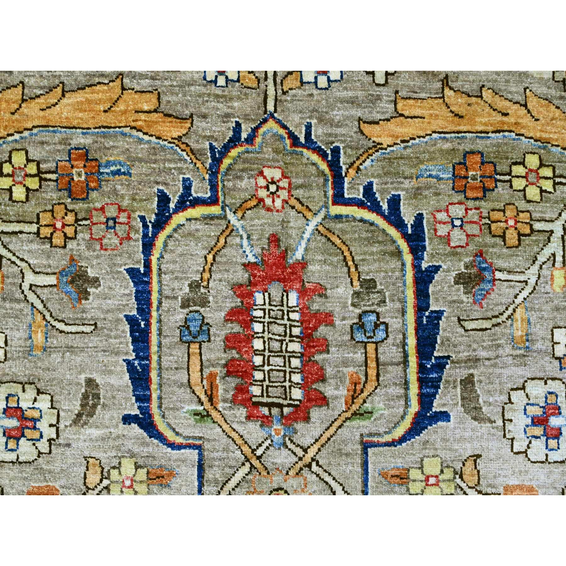 10'x13'4" Stone Gray, Aryana Grade, Peshawar with Heriz All Over Design, Colorful, High Mountain Wool, Densely Woven, Hand Knotted, Vegetable Dyes, Oriental Rug Sh89798