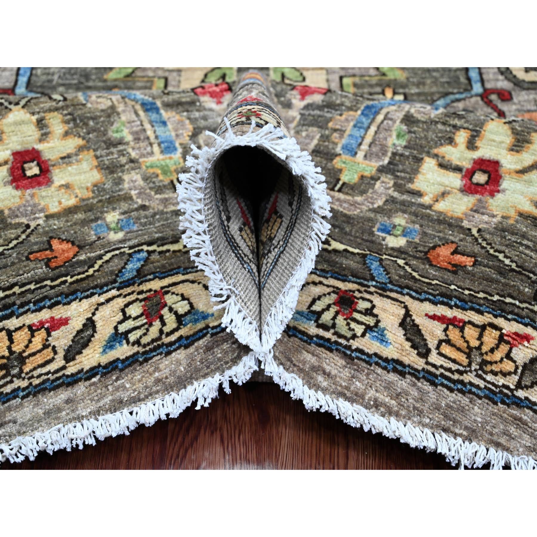 10'x10' Sonic Gray, Peshawar with Heriz Design, Densely Woven, Aryana Collection, High Mountain Wool, Hand Knotted, Vegetable Dyes, Round, Oriental Rug Sh89800