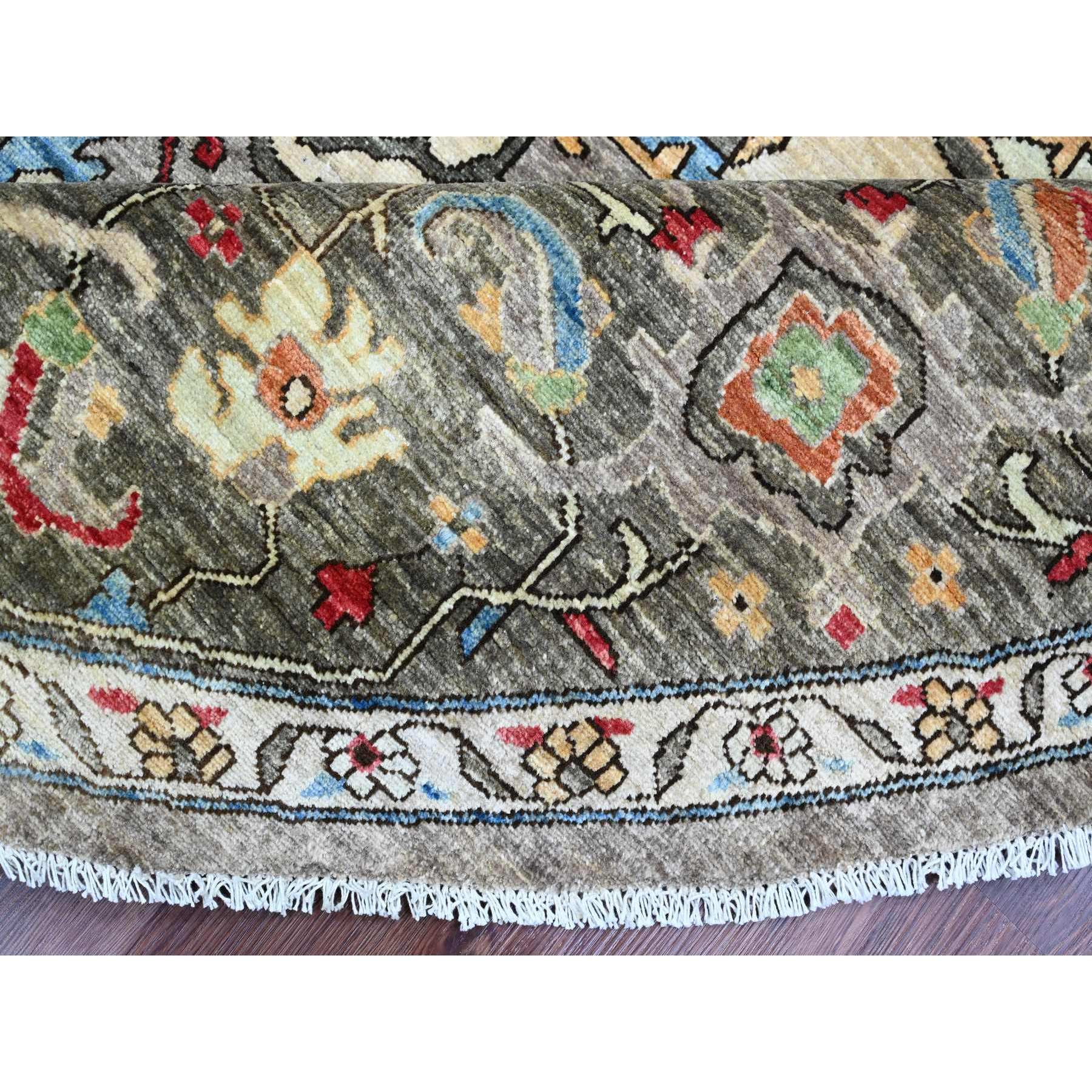 10'x10' Sonic Gray, Peshawar with Heriz Design, Densely Woven, Aryana Collection, High Mountain Wool, Hand Knotted, Vegetable Dyes, Round, Oriental Rug Sh89800