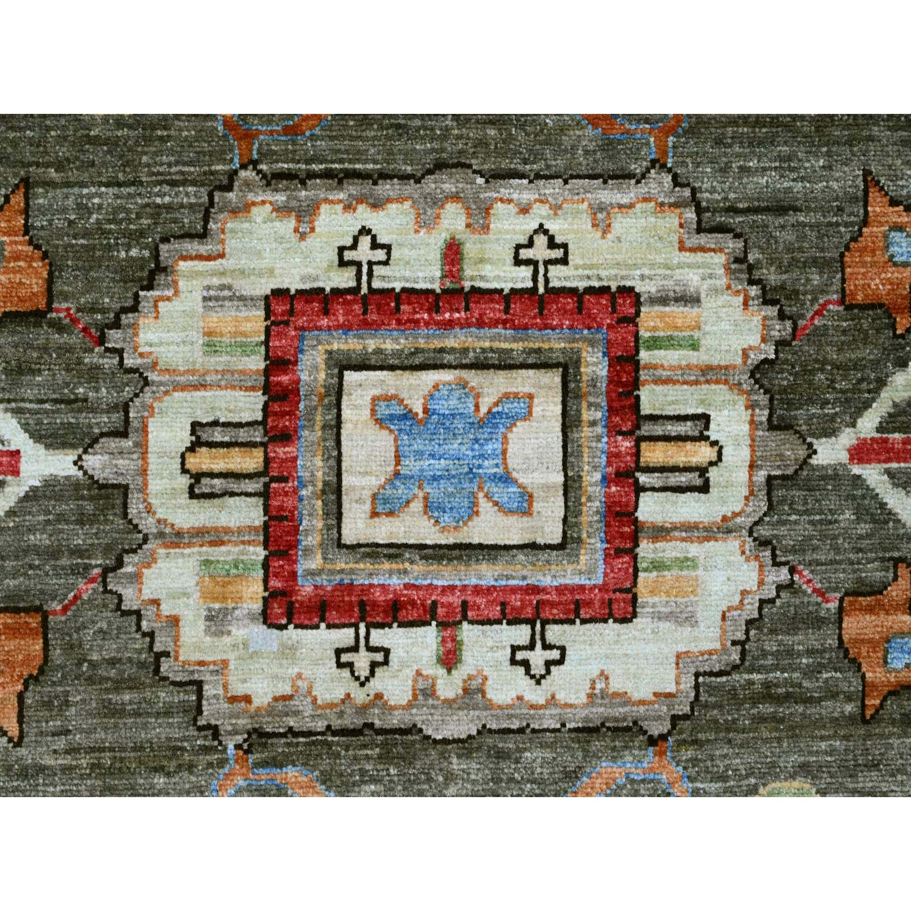10'x10' Sonic Gray, Peshawar with Heriz Design, Densely Woven, Aryana Collection, High Mountain Wool, Hand Knotted, Vegetable Dyes, Round, Oriental Rug Sh89800