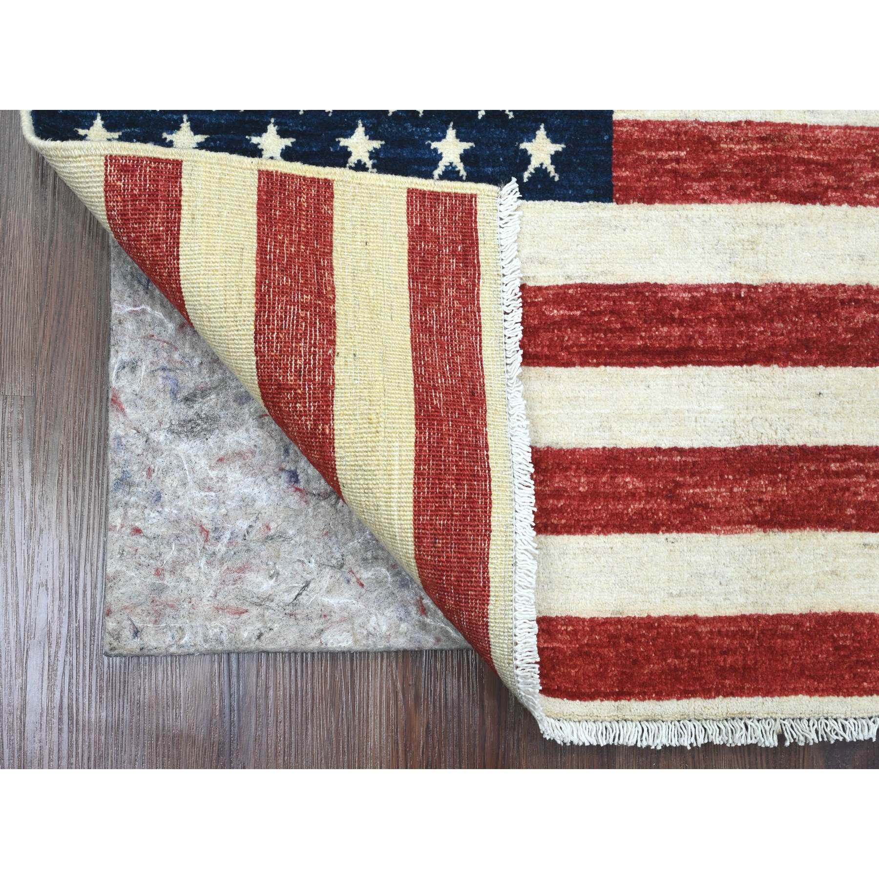 2'6"x3'9" Old Glory Red, Wall Hanging, American Flag, Hand Knotted, Pure Wool, Peshawar, Oriental Rug Sh89802