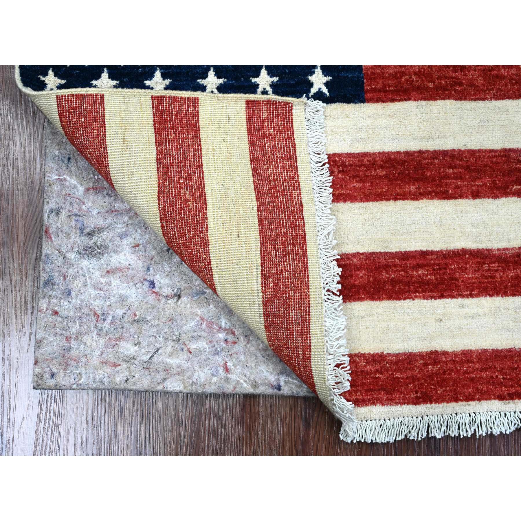 2'6"x4' Old Glory Red, American Flag, Hand Knotted, Soft Wool, Peshawar, Wall Hanging, Oriental Rug Sh89803