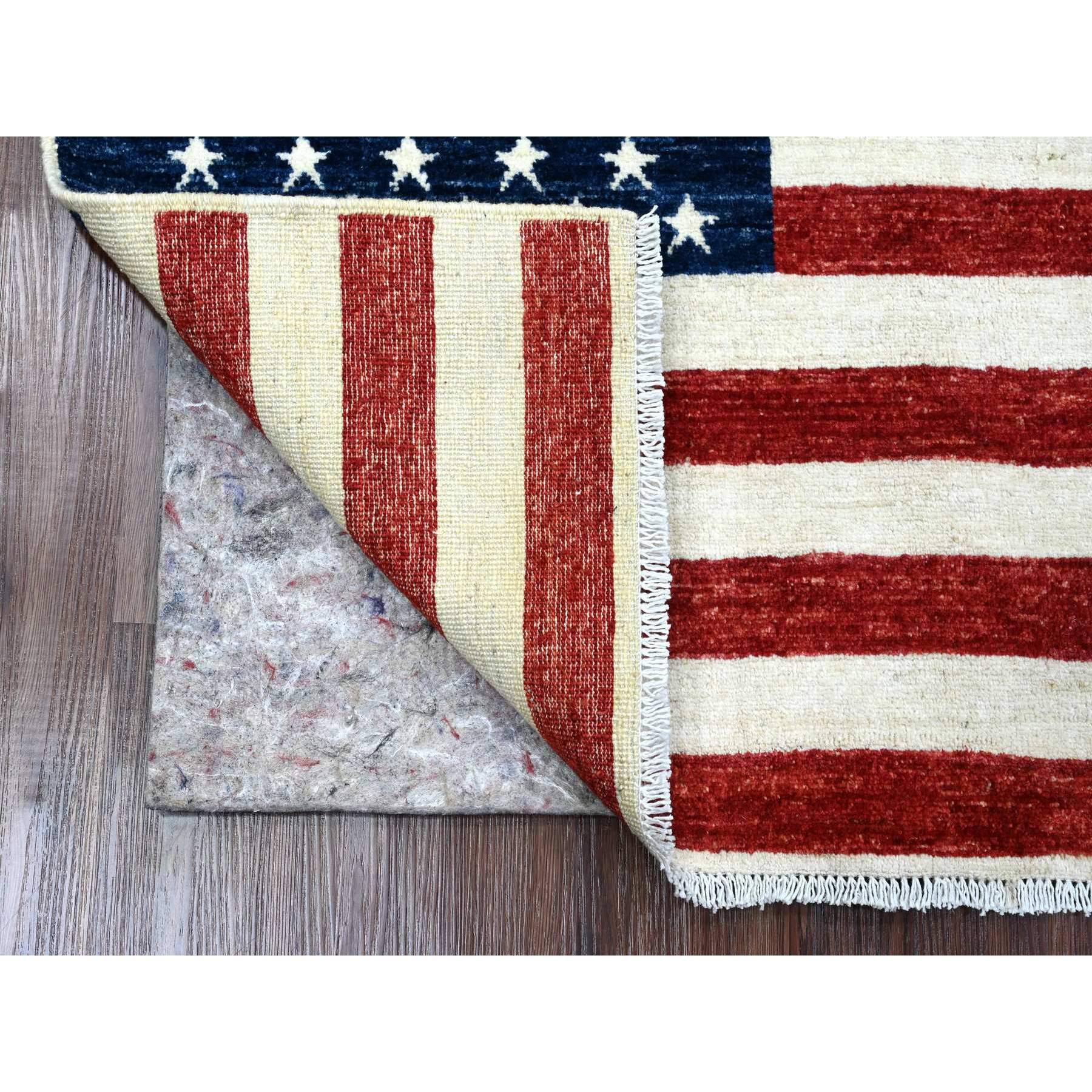 2'5"x4' Old Glory Red, Wall Hanging, American Flag, Hand Knotted, Soft Wool, Peshawar, Oriental Rug Sh89804