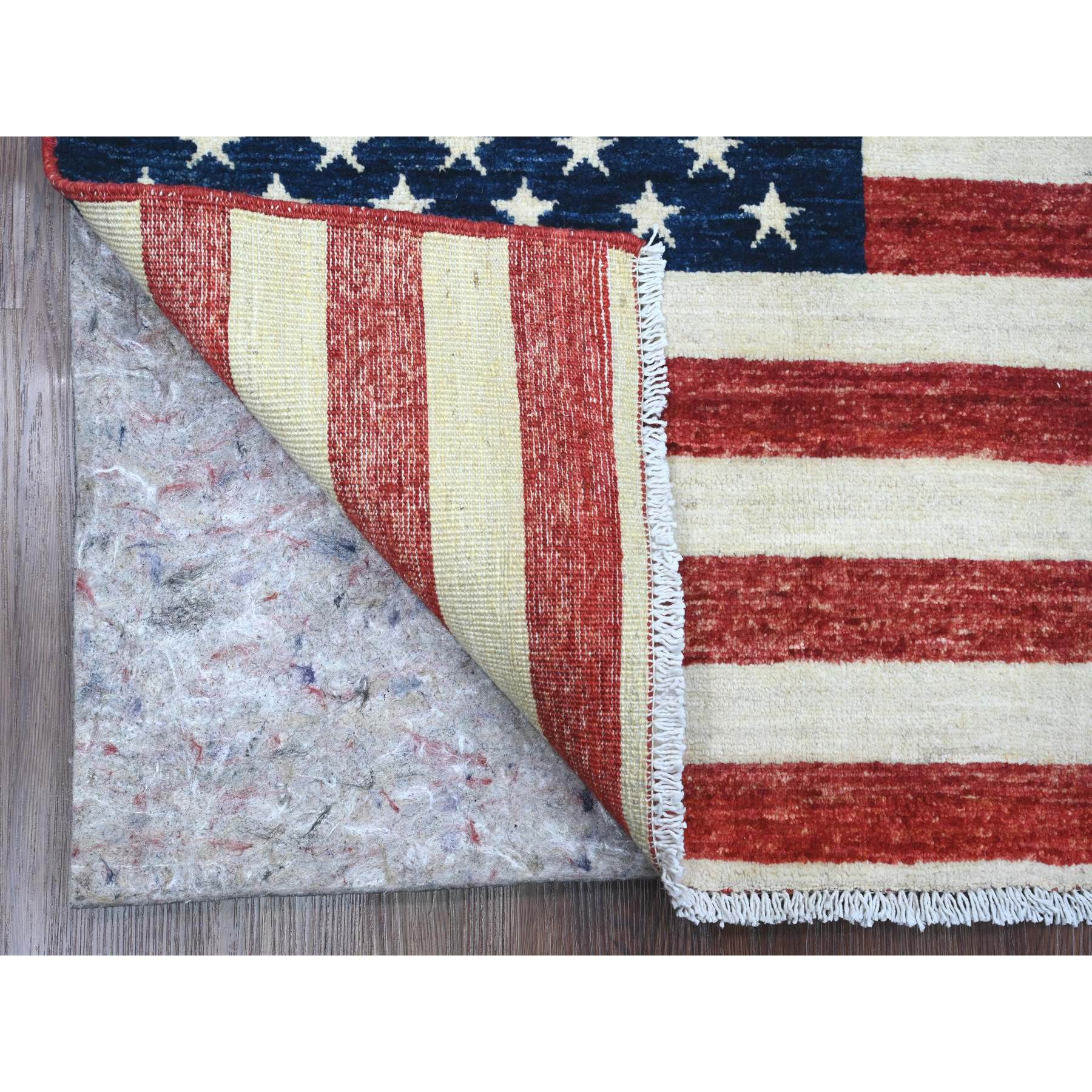 2'6"x4' Old Glory Red, Hand Knotted, American Flag, Soft Wool, Peshawar, Wall Hanging, Oriental Rug Sh89805