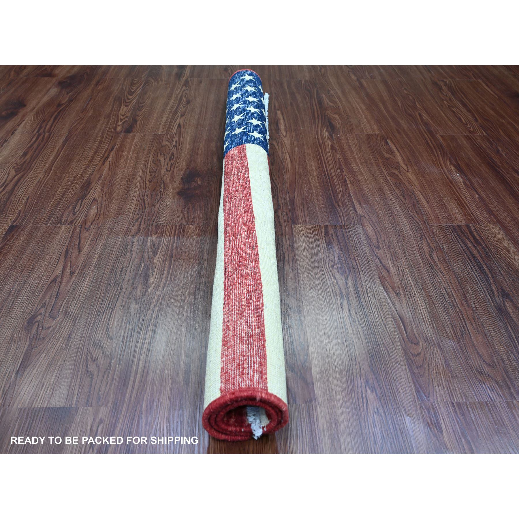 2'6"x4' Old Glory Red, Hand Knotted, American Flag, Soft Wool, Peshawar, Wall Hanging, Oriental Rug Sh89805