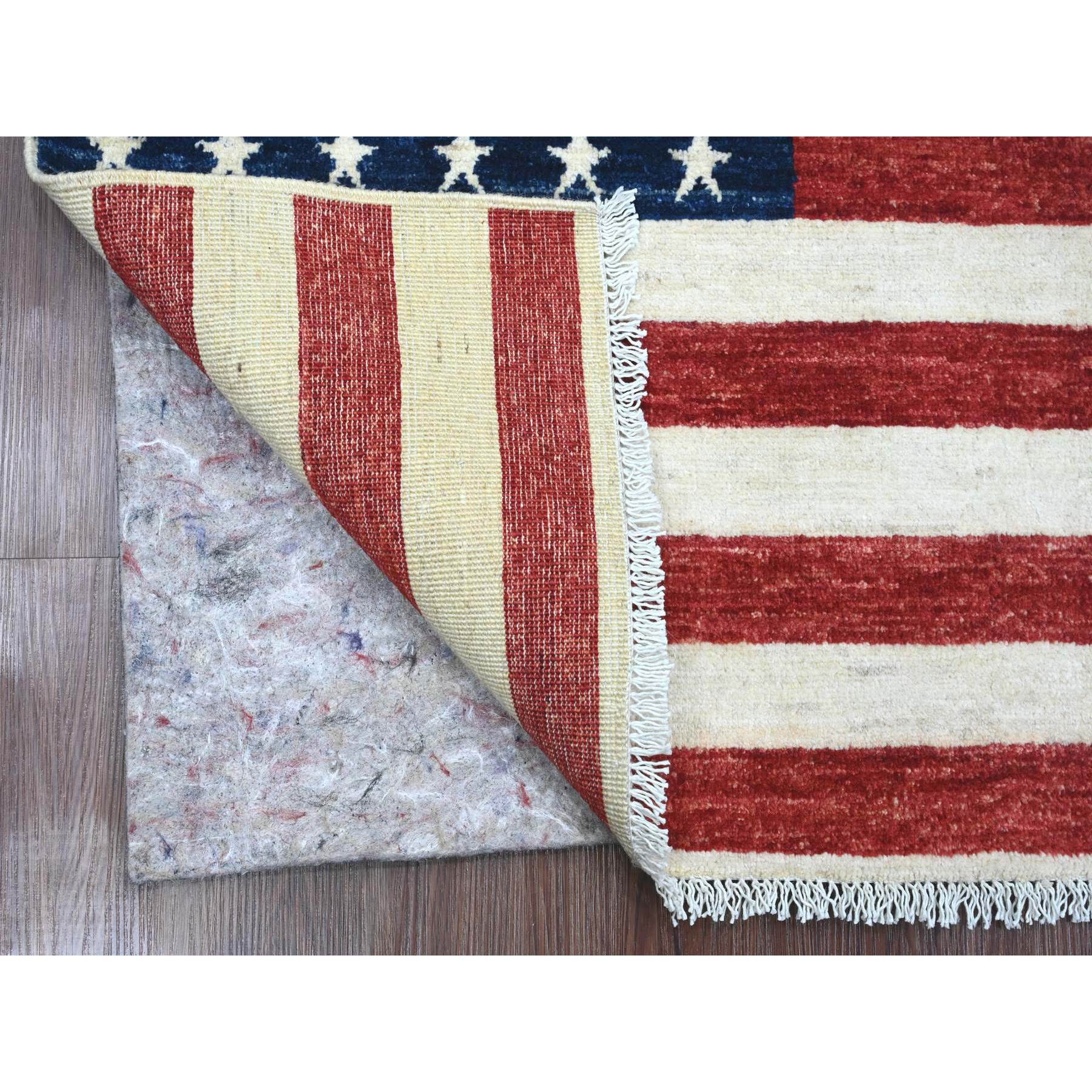 2'7"x3'10" Old Glory Red, American Flag, Wall Hanging, Hand Knotted, Soft Wool, Peshawar, Oriental Rug Sh89806