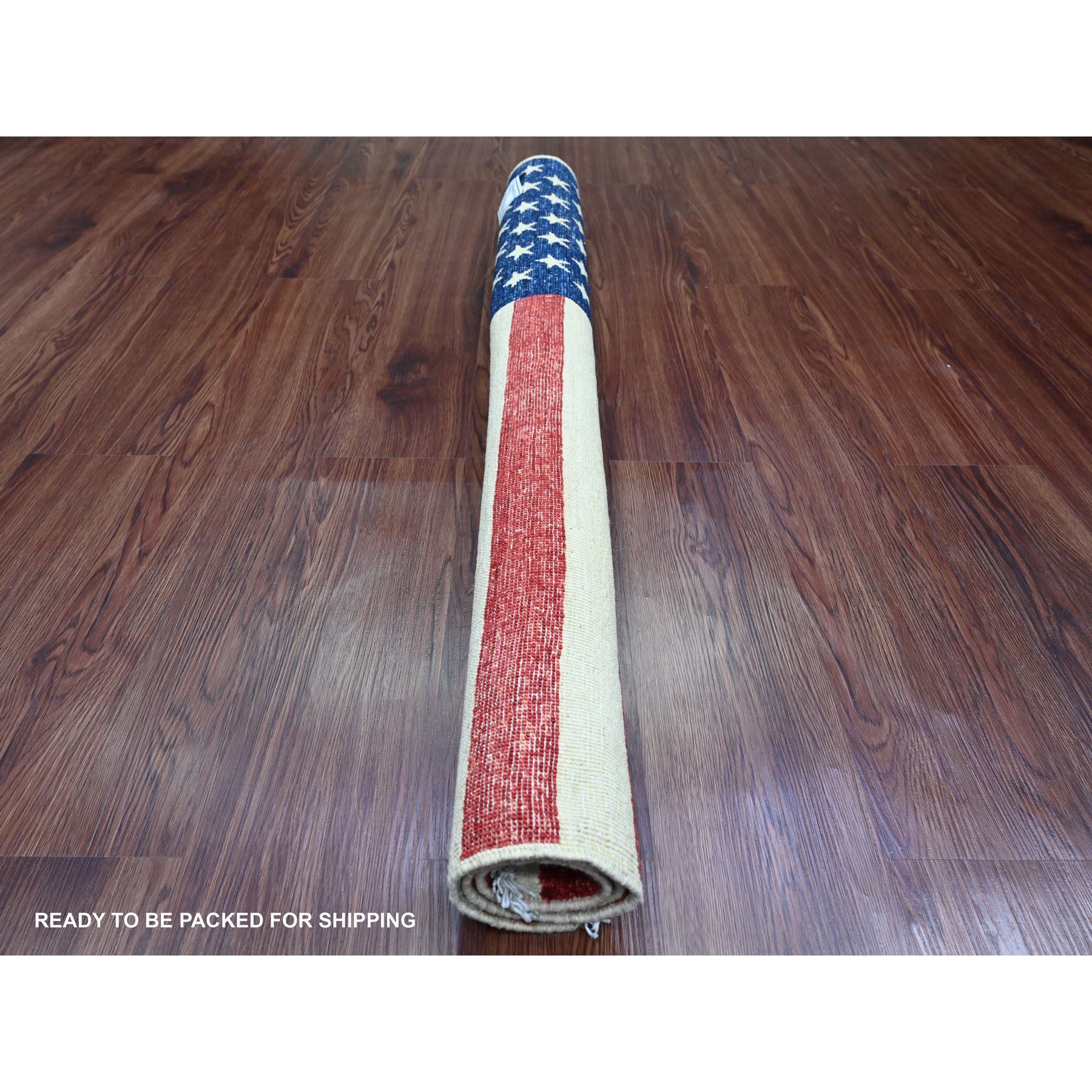 2'7"x3'10" Old Glory Red, American Flag, Wall Hanging, Hand Knotted, Soft Wool, Peshawar, Oriental Rug Sh89806