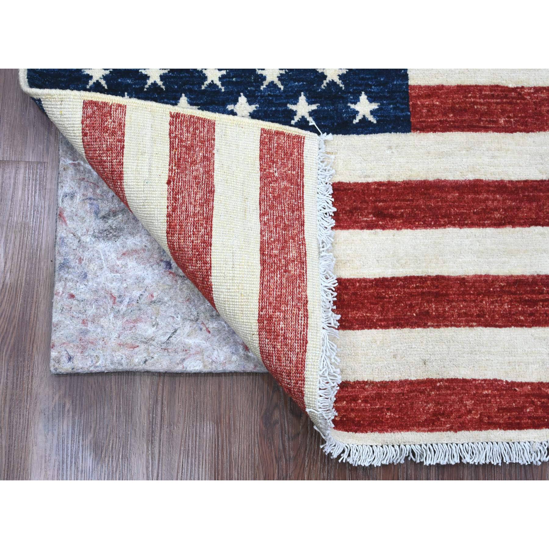 2'5"x4' Old Glory Red, American Flag, Hand Knotted, Soft Wool, Peshawar, Wall Hanging, Oriental Rug Sh89808