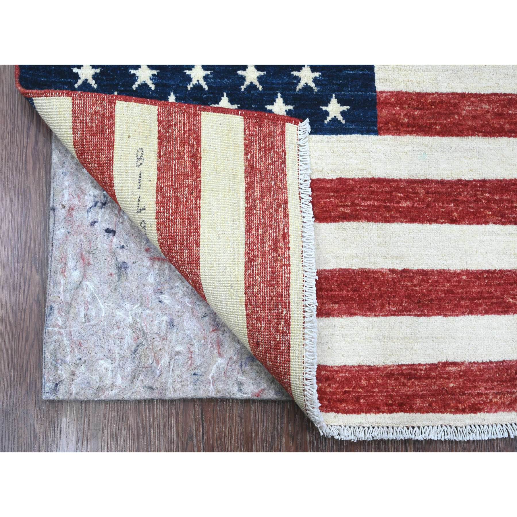 2'6"x4' Old Glory Red, Hand Knotted, American Flag, Soft Wool, Peshawar, Wall Hanging, Oriental Rug Sh89809