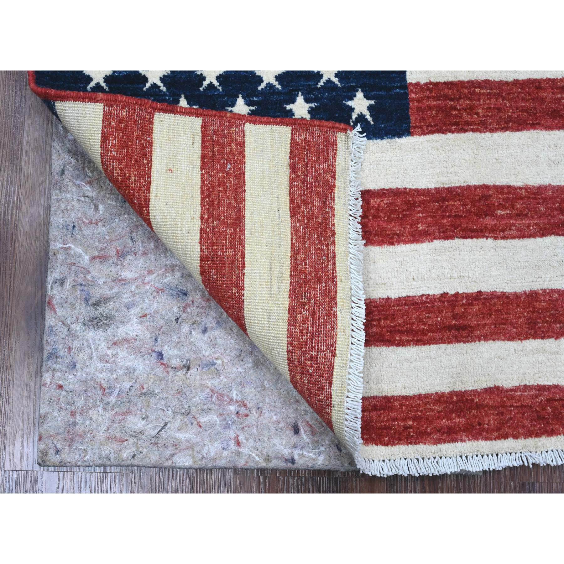 2'6"x4' Old Glory Red, Wall Hanging, American Flag, Hand Knotted, Soft Wool, Peshawar, Oriental Rug Sh89810