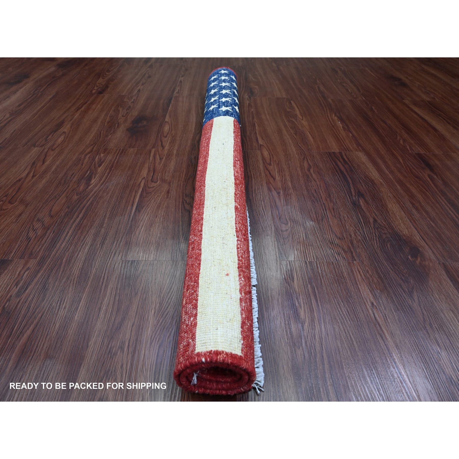 2'6"x4' Old Glory Red, Wall Hanging, American Flag, Hand Knotted, Soft Wool, Peshawar, Oriental Rug Sh89810