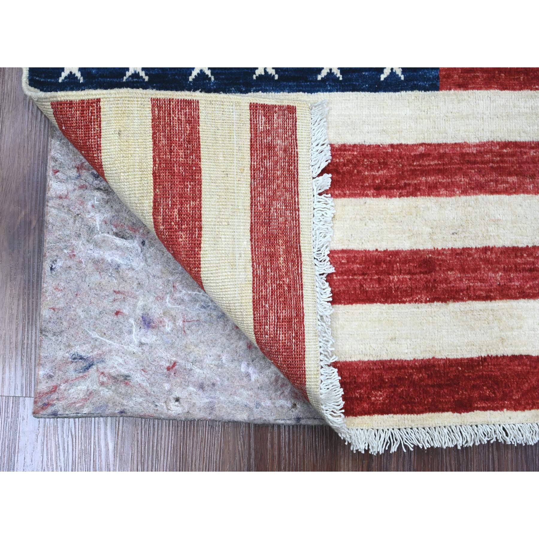 2'5"x4' Old Glory Red, Soft Wool, American Flag, Hand Knotted, Peshawar, Wall Hanging, Oriental Rug Sh89811