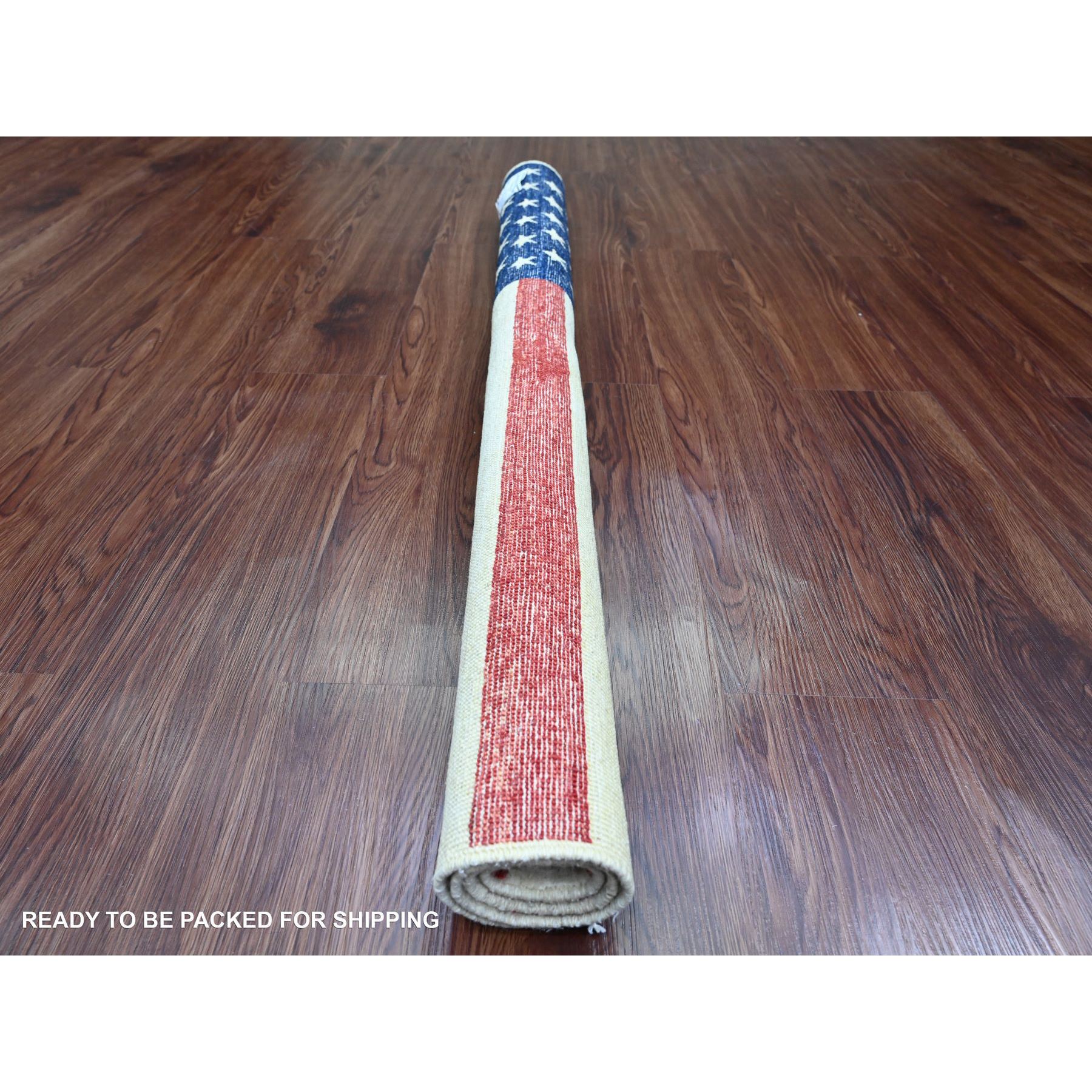 2'5"x4' Old Glory Red, Soft Wool, American Flag, Hand Knotted, Peshawar, Wall Hanging, Oriental Rug Sh89811