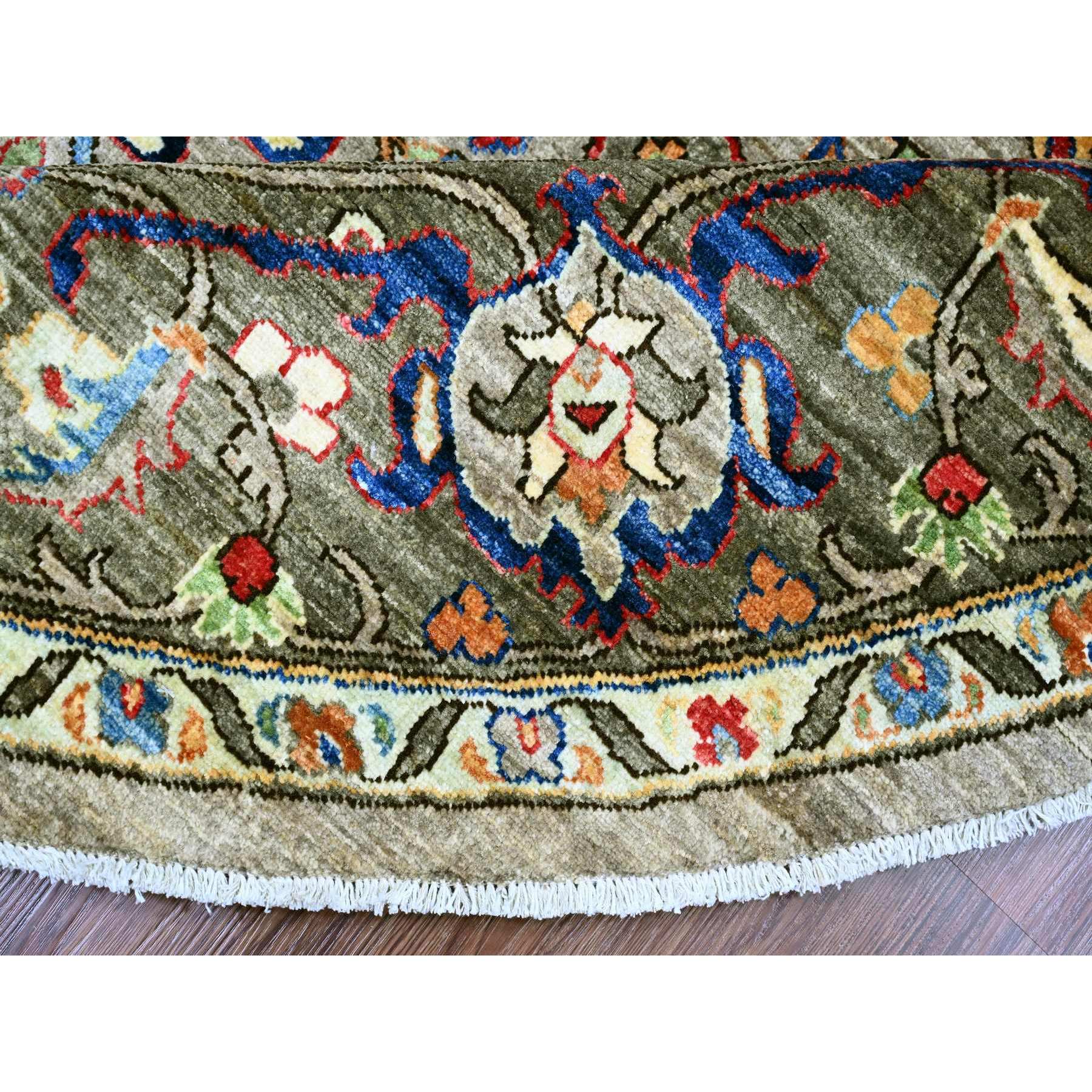 8'x8' Spanish Gray, Peshawar with Bijar Garus Design, Aryana Grade, Vegetable Dyes, Hand Knotted, Densely Woven, High Mountain Wool, Round, Oriental Rug Sh89812
