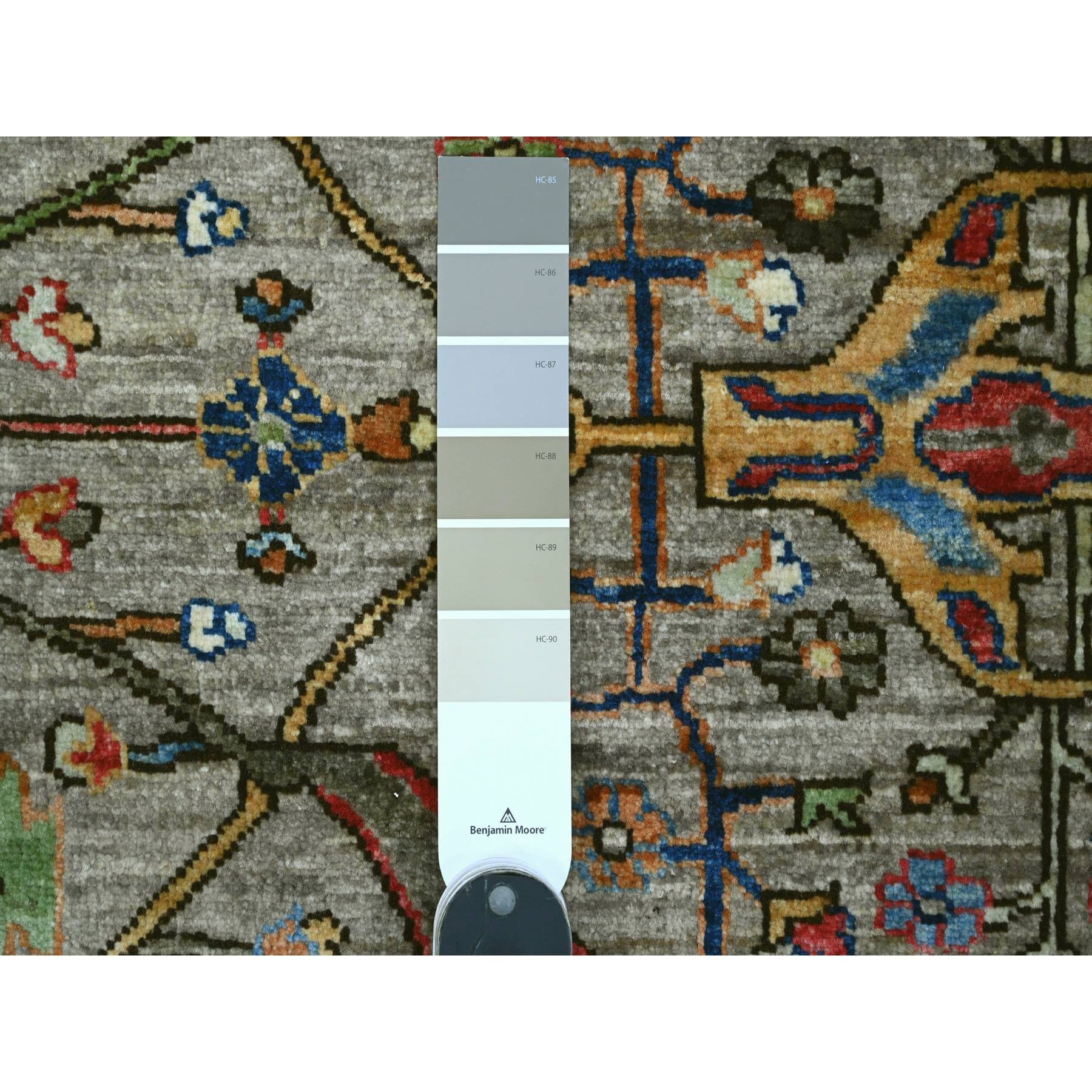 8'x8' Spanish Gray, Peshawar with Bijar Garus Design, Aryana Grade, Vegetable Dyes, Hand Knotted, Densely Woven, High Mountain Wool, Round, Oriental Rug Sh89812