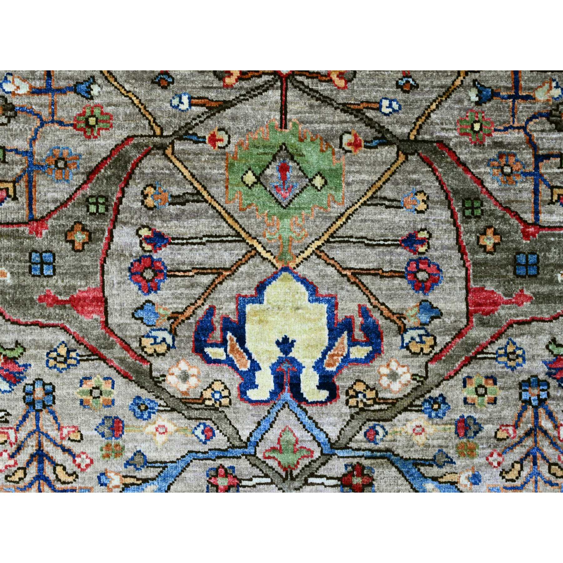 8'x8' Spanish Gray, Peshawar with Bijar Garus Design, Aryana Grade, Vegetable Dyes, Hand Knotted, Densely Woven, High Mountain Wool, Round, Oriental Rug Sh89812