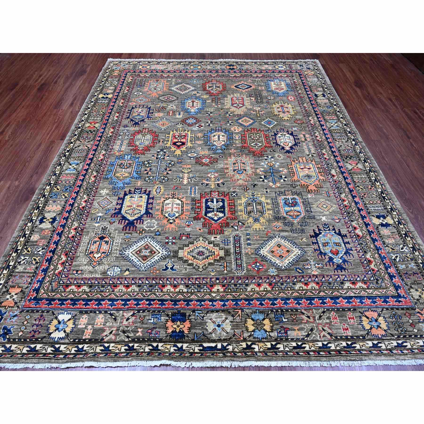 8'2"x10' Sonic Gray, Aryana Grade, All Over Caucasian Gul Motifs, Vegetable Dyes, High Mountain Wool, Hand Knotted, Oriental Rug Sh89813