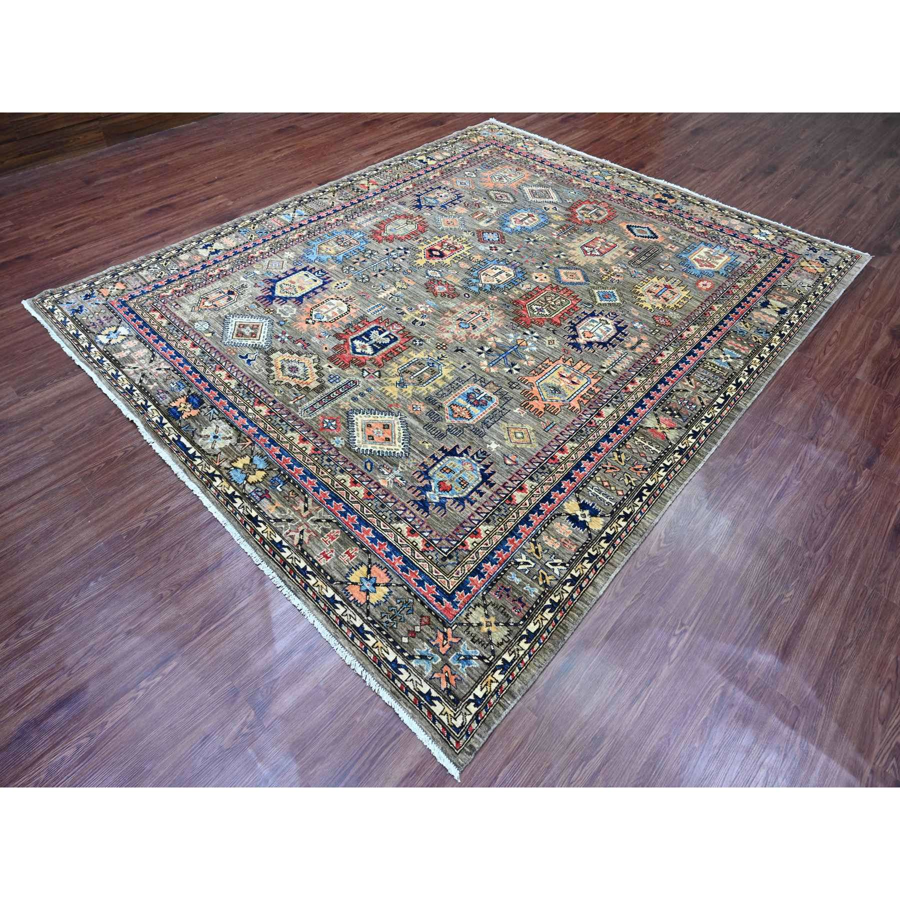 8'2"x10' Sonic Gray, Aryana Grade, All Over Caucasian Gul Motifs, Vegetable Dyes, High Mountain Wool, Hand Knotted, Oriental Rug Sh89813