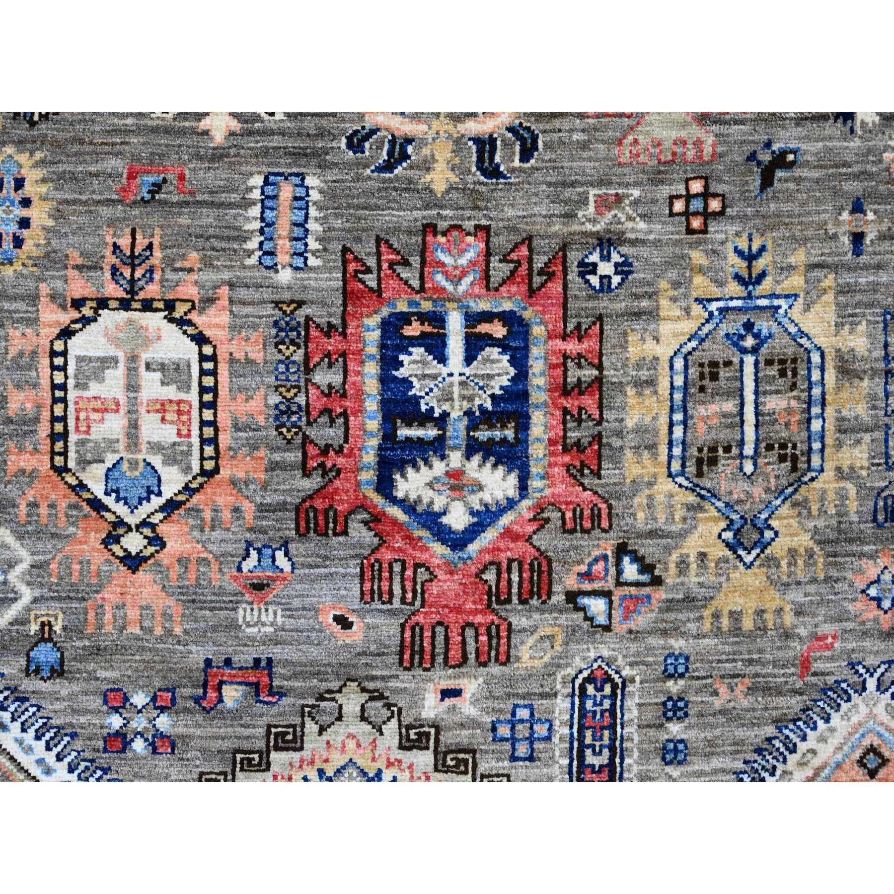 8'2"x10' Sonic Gray, Aryana Grade, All Over Caucasian Gul Motifs, Vegetable Dyes, High Mountain Wool, Hand Knotted, Oriental Rug Sh89813