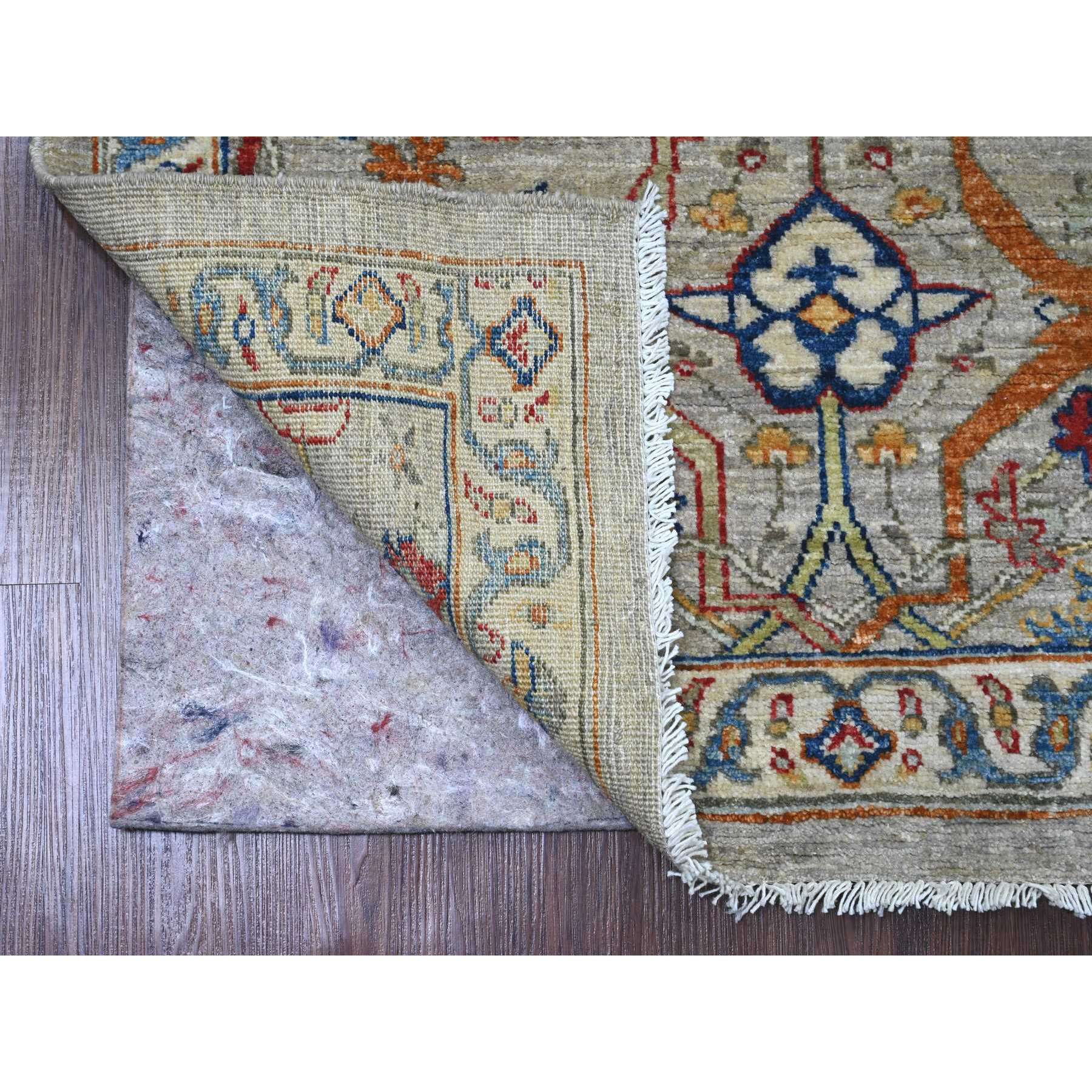3'x9'8" Pastel Gray, Peshawar with Bijar Garus Design, Aryana Grade, Hand Knotted, Vegetable Dyes, High Mountain Wool, Densely Woven, Runner, Oriental Rug Sh89815