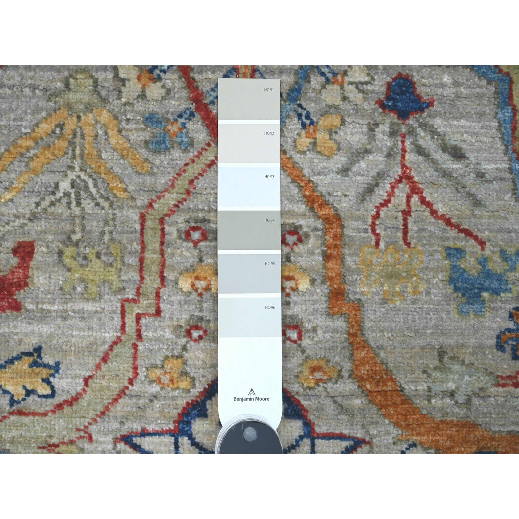 3'x9'8" Pastel Gray, Peshawar with Bijar Garus Design, Aryana Grade, Hand Knotted, Vegetable Dyes, High Mountain Wool, Densely Woven, Runner, Oriental Rug Sh89815