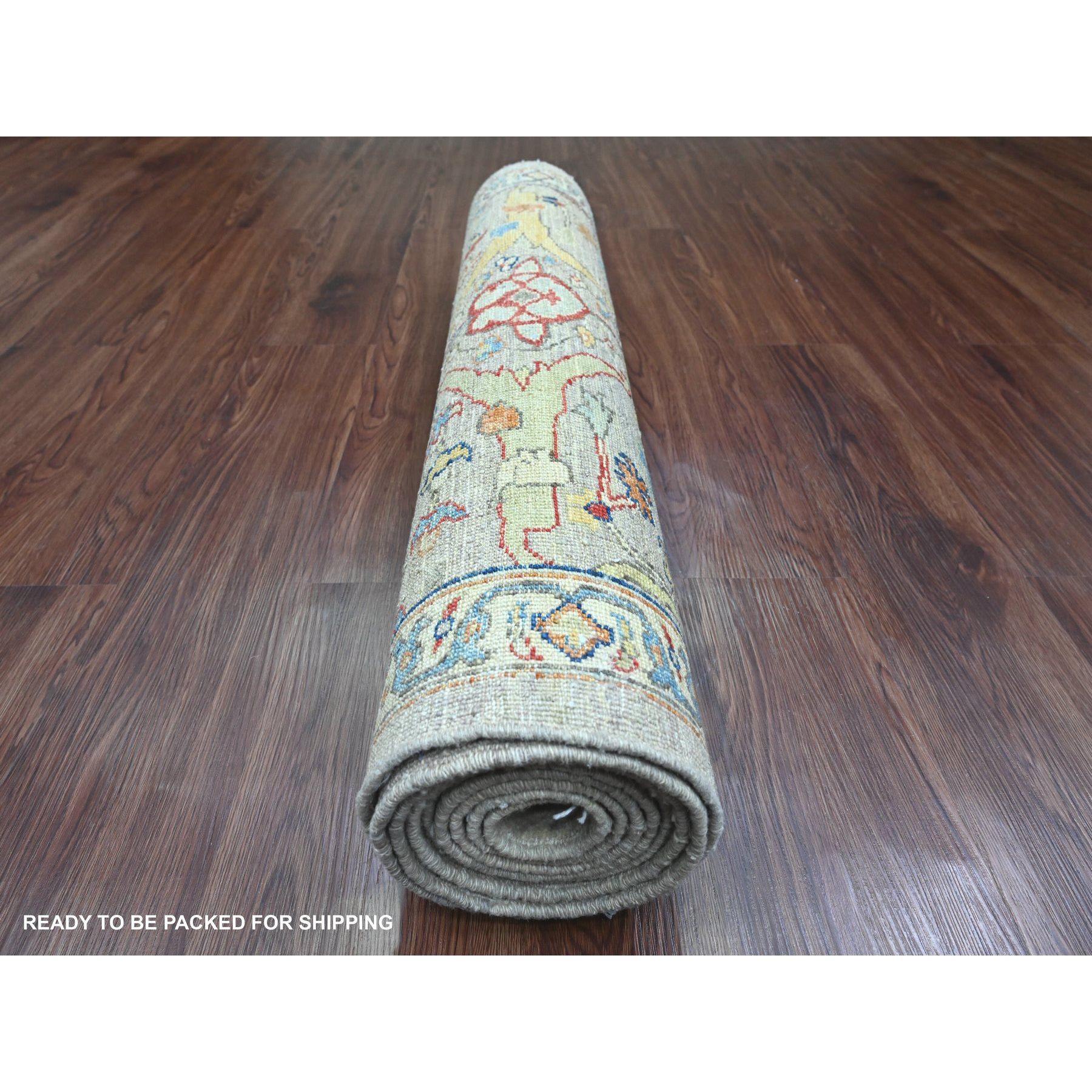 3'x9'8" Pastel Gray, Peshawar with Bijar Garus Design, Aryana Grade, Hand Knotted, Vegetable Dyes, High Mountain Wool, Densely Woven, Runner, Oriental Rug Sh89815