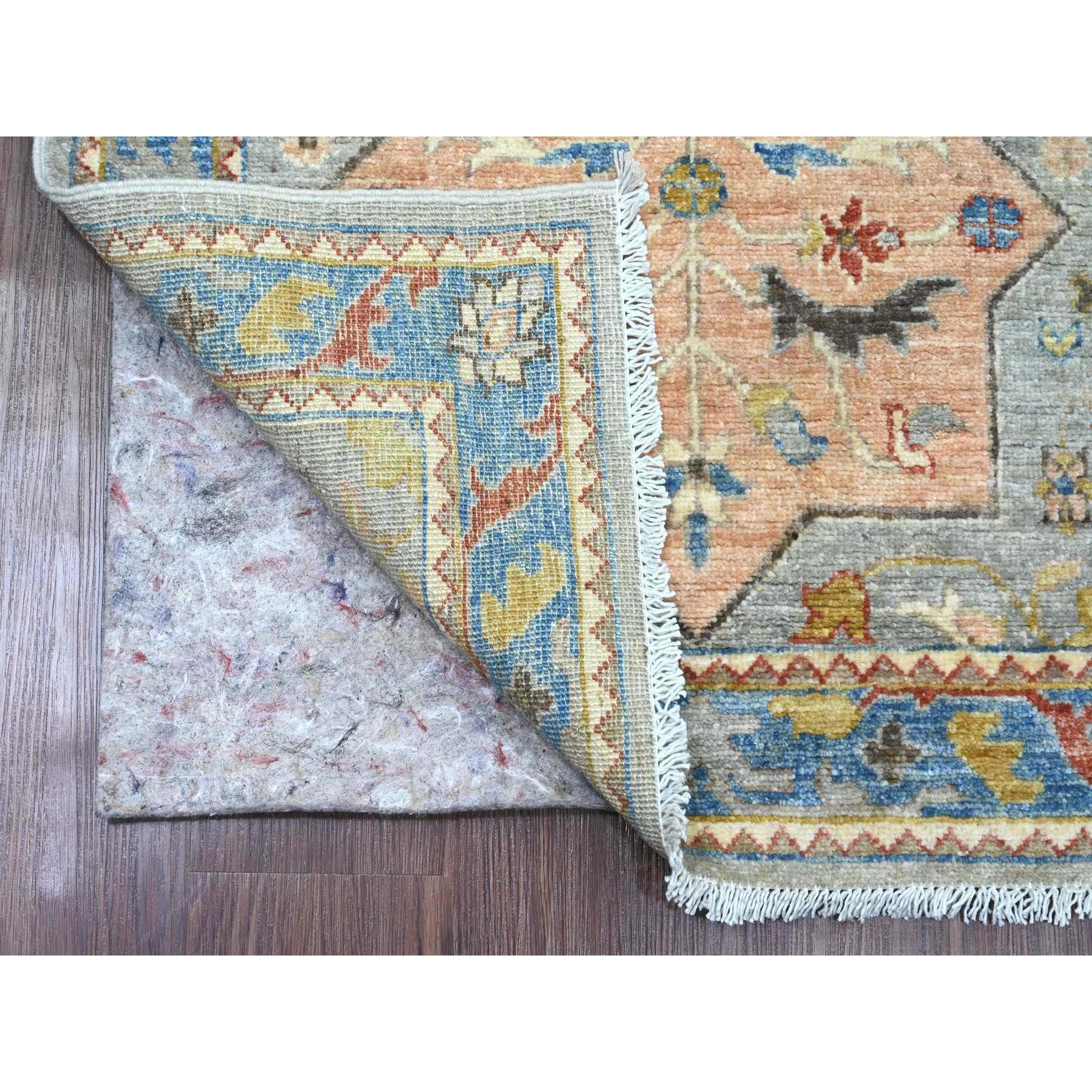 2'7"x10'1" Misty Gray, Aryana Grade, Afghan Peshawar with Caucasian Akstafa Design, High Mountain Wool, Hand Knotted, Runner, Oriental Rug Sh89816