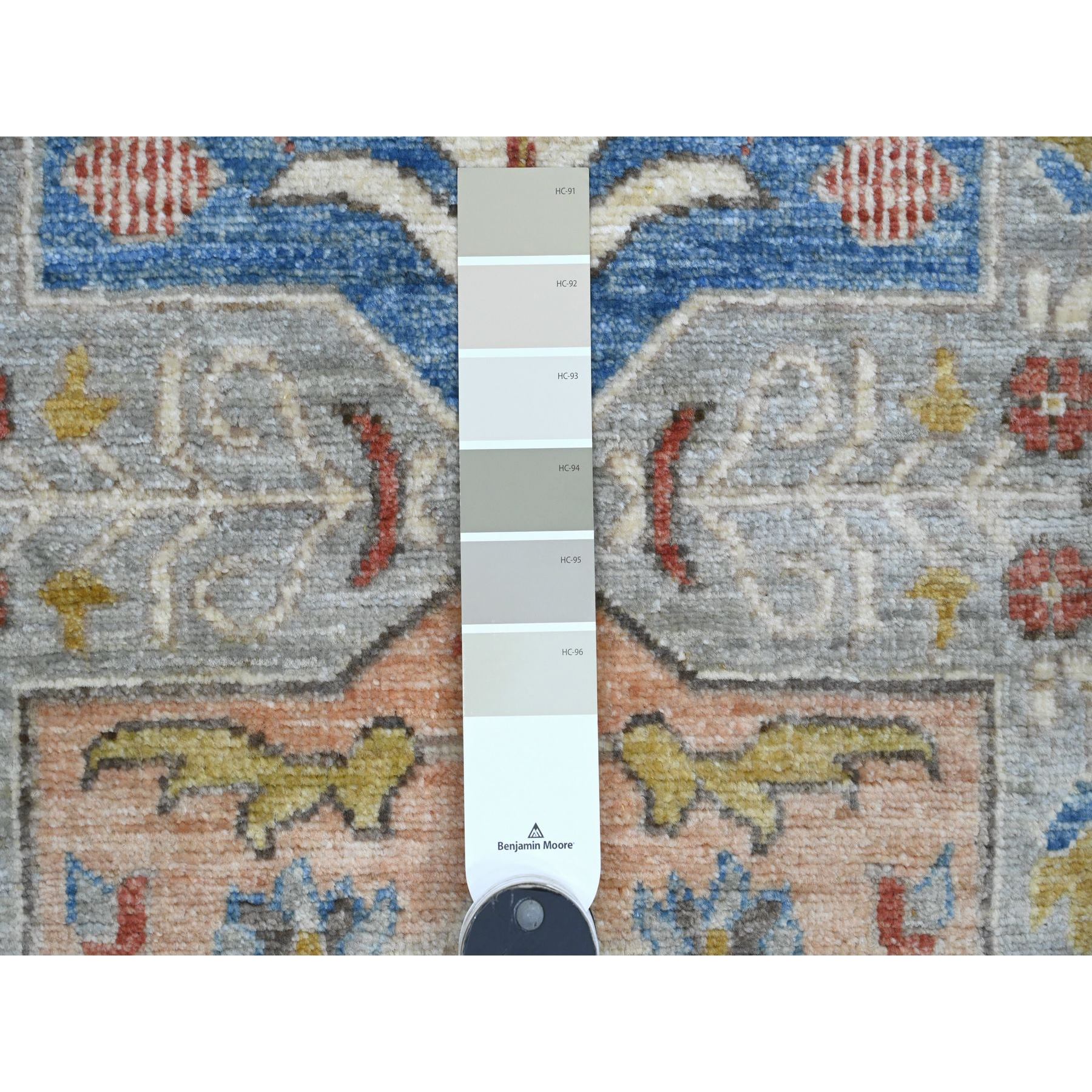 2'7"x10'1" Misty Gray, Aryana Grade, Afghan Peshawar with Caucasian Akstafa Design, High Mountain Wool, Hand Knotted, Runner, Oriental Rug Sh89816