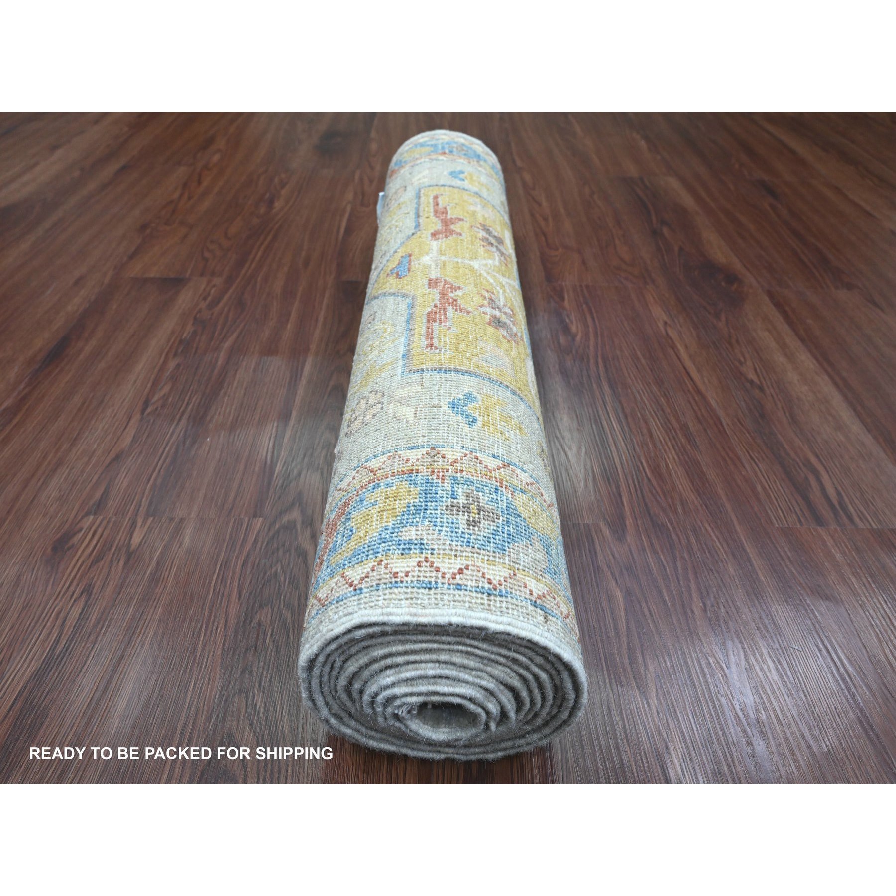 2'7"x10'1" Misty Gray, Aryana Grade, Afghan Peshawar with Caucasian Akstafa Design, High Mountain Wool, Hand Knotted, Runner, Oriental Rug Sh89816