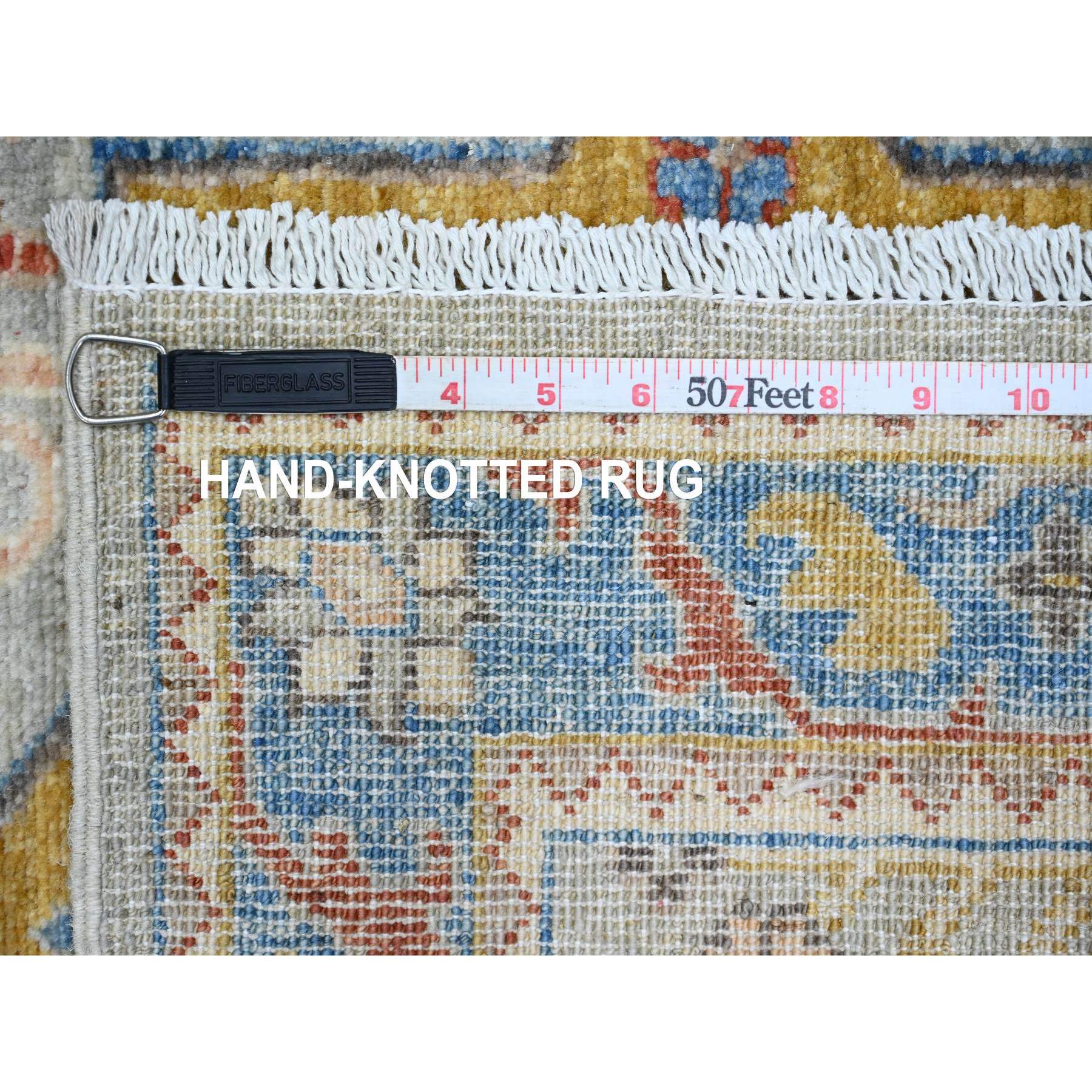 2'7"x10'1" Misty Gray, Aryana Grade, Afghan Peshawar with Caucasian Akstafa Design, High Mountain Wool, Hand Knotted, Runner, Oriental Rug Sh89816