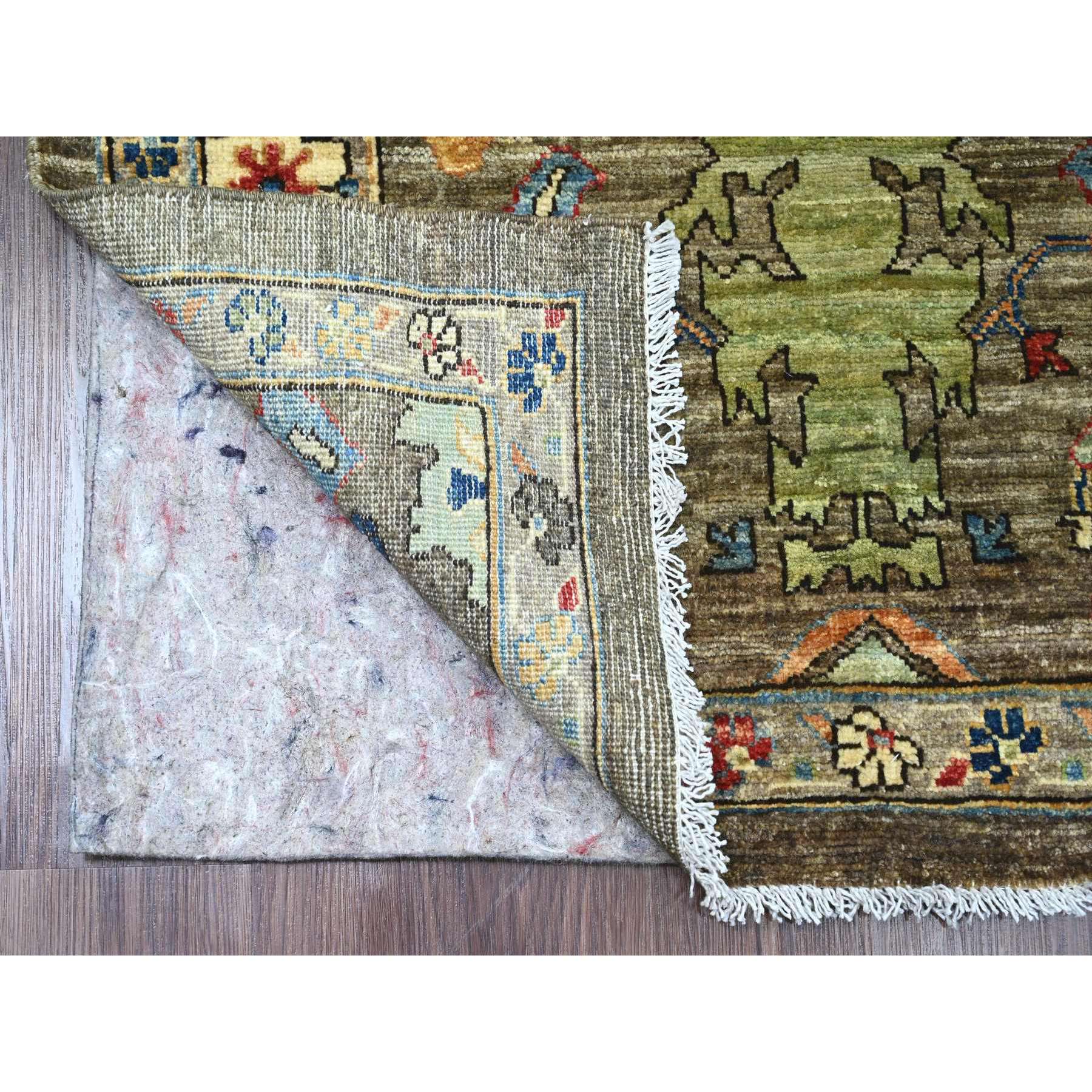 3'2"x11'8" Cedar Brown, Aryana Grade, Afghan Peshawar with Heriz All Over Design, High Mountain Wool, Hand Knotted, Runner, Oriental Rug Sh89817