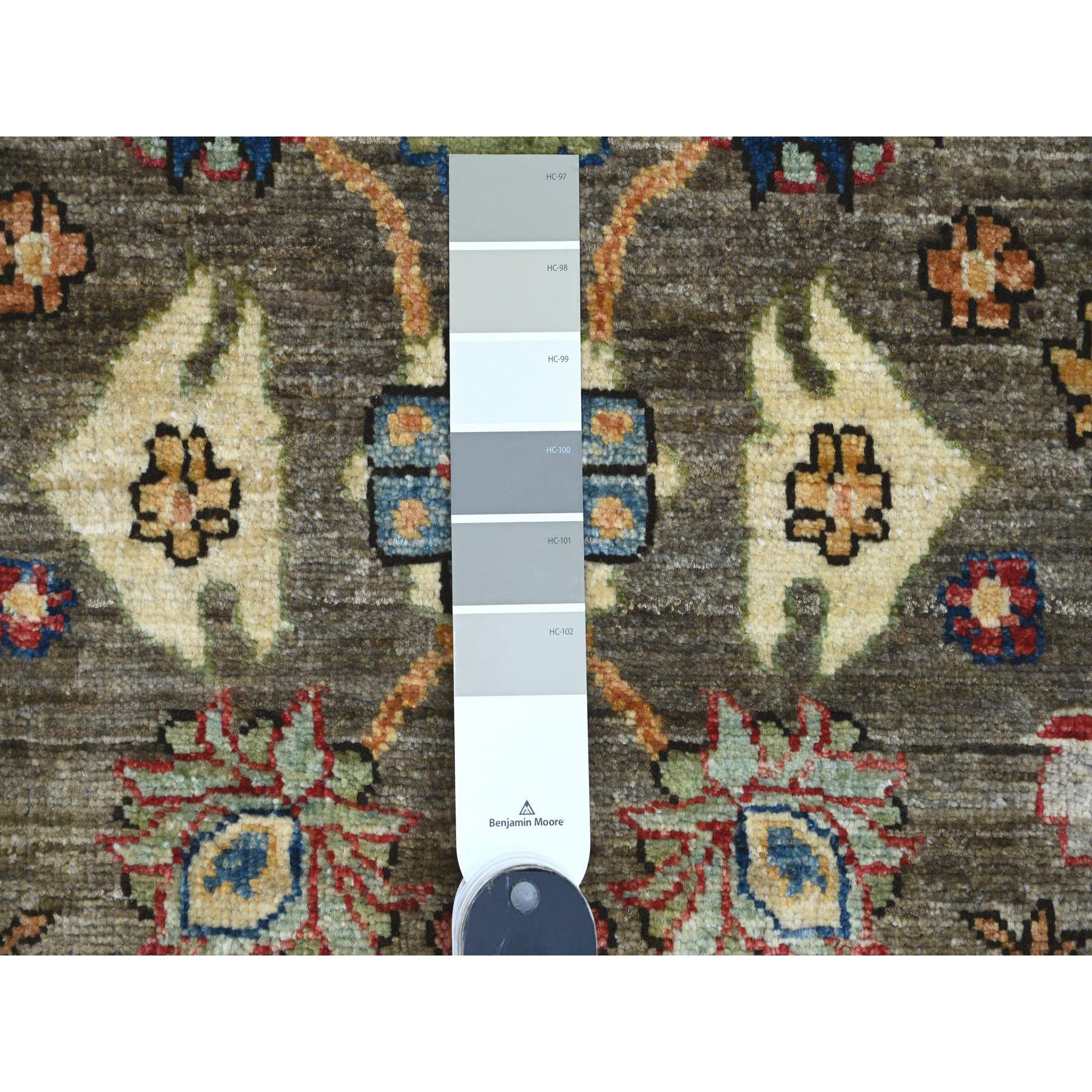 3'2"x11'8" Cedar Brown, Aryana Grade, Afghan Peshawar with Heriz All Over Design, High Mountain Wool, Hand Knotted, Runner, Oriental Rug Sh89817