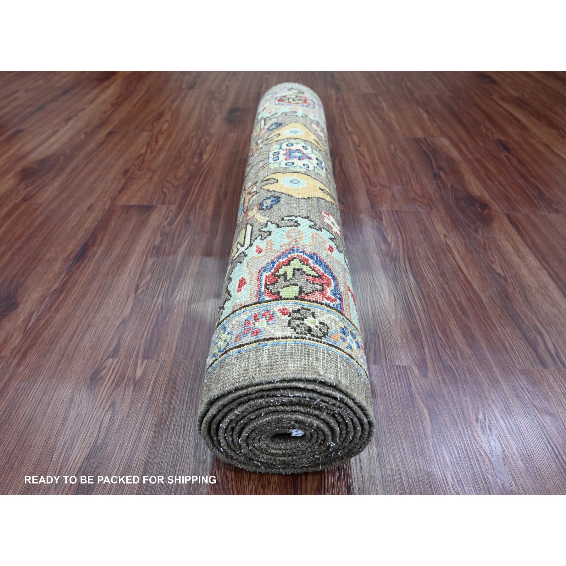 3'2"x11'8" Cedar Brown, Aryana Grade, Afghan Peshawar with Heriz All Over Design, High Mountain Wool, Hand Knotted, Runner, Oriental Rug Sh89817