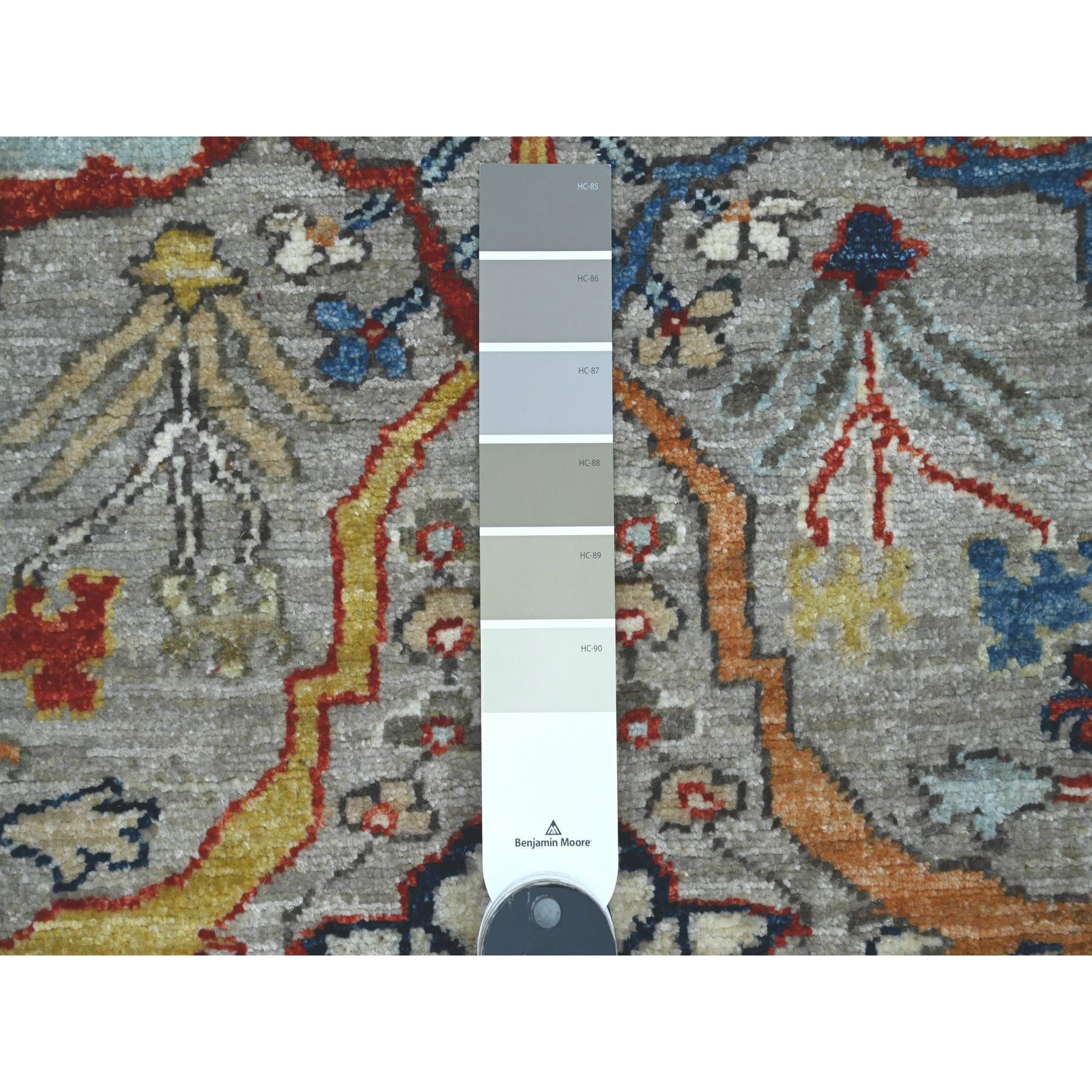 3'x9'4" Medium Gray, Peshawar with Bijar Garus Design, Aryana Collection, Hand Knotted, Vegetable Dyes, High Mountain Wool, Densely Woven, Runner, Oriental Rug Sh89818