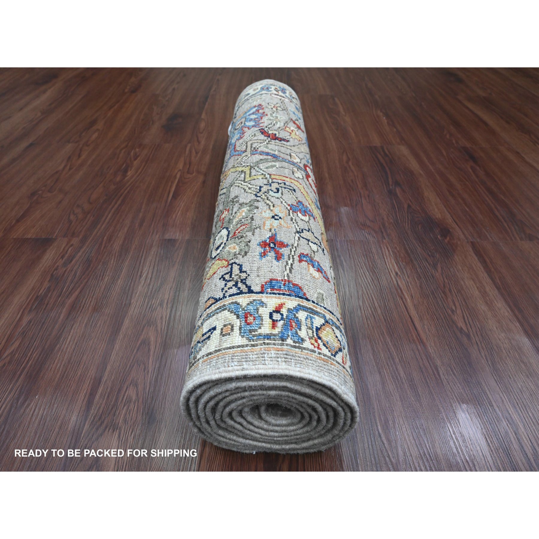 3'x9'4" Medium Gray, Peshawar with Bijar Garus Design, Aryana Collection, Hand Knotted, Vegetable Dyes, High Mountain Wool, Densely Woven, Runner, Oriental Rug Sh89818