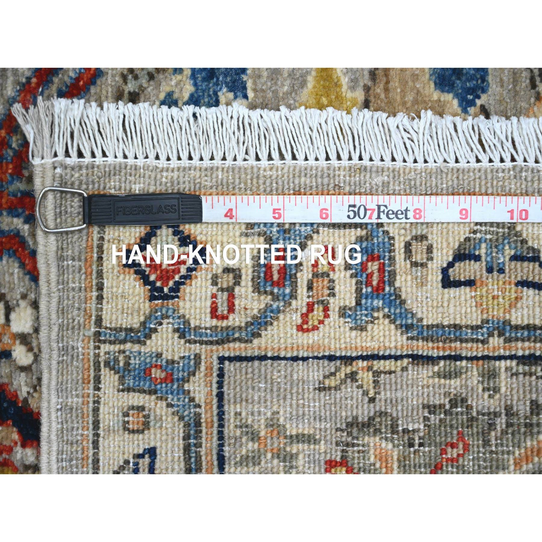 3'x9'4" Medium Gray, Peshawar with Bijar Garus Design, Aryana Collection, Hand Knotted, Vegetable Dyes, High Mountain Wool, Densely Woven, Runner, Oriental Rug Sh89818