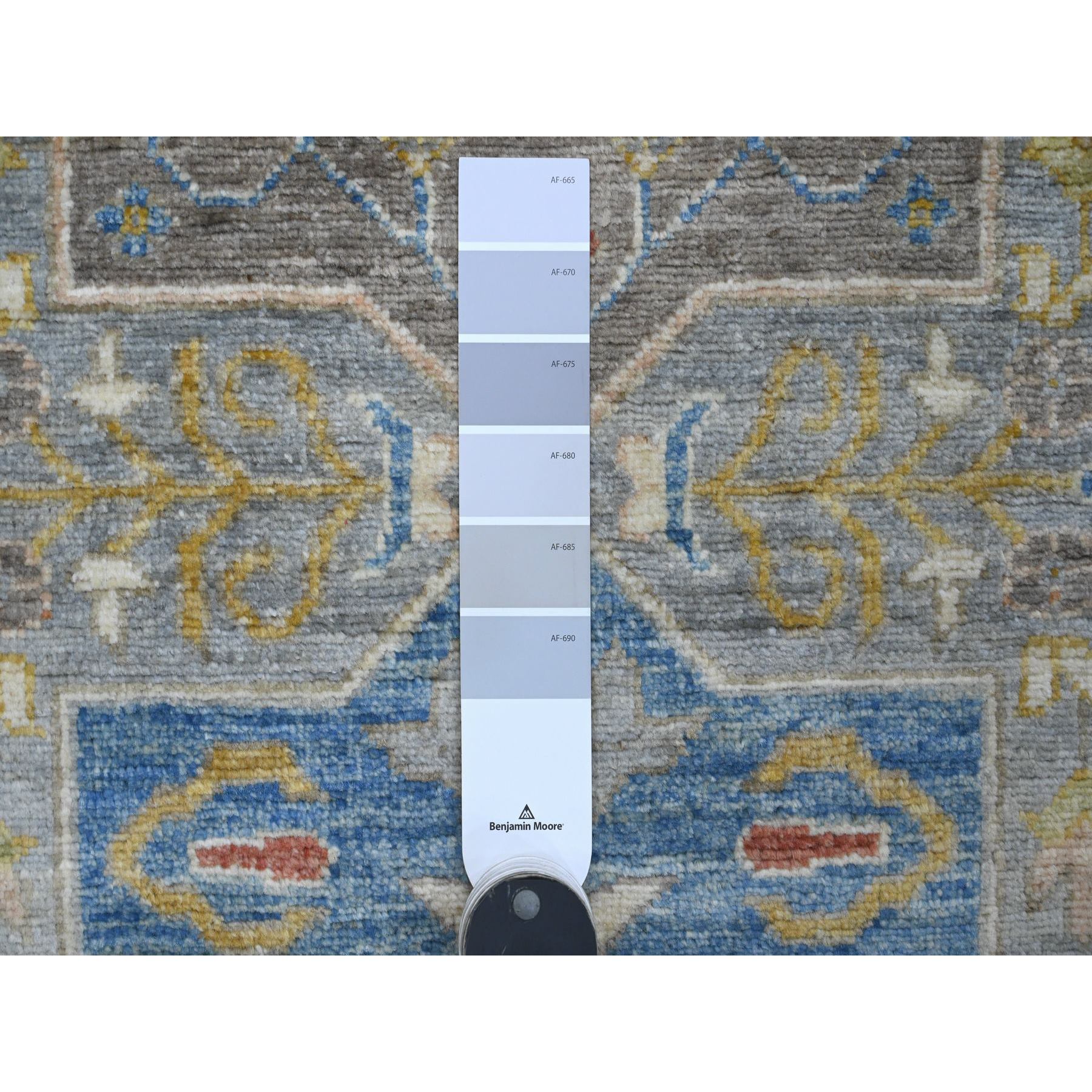 2'8"x10'2" Flint Gray, Aryana Collection, Afghan Peshawar with Caucasian Akstafa Design, Hand Knotted, High Mountain Wool, Runner, Oriental Rug Sh89819